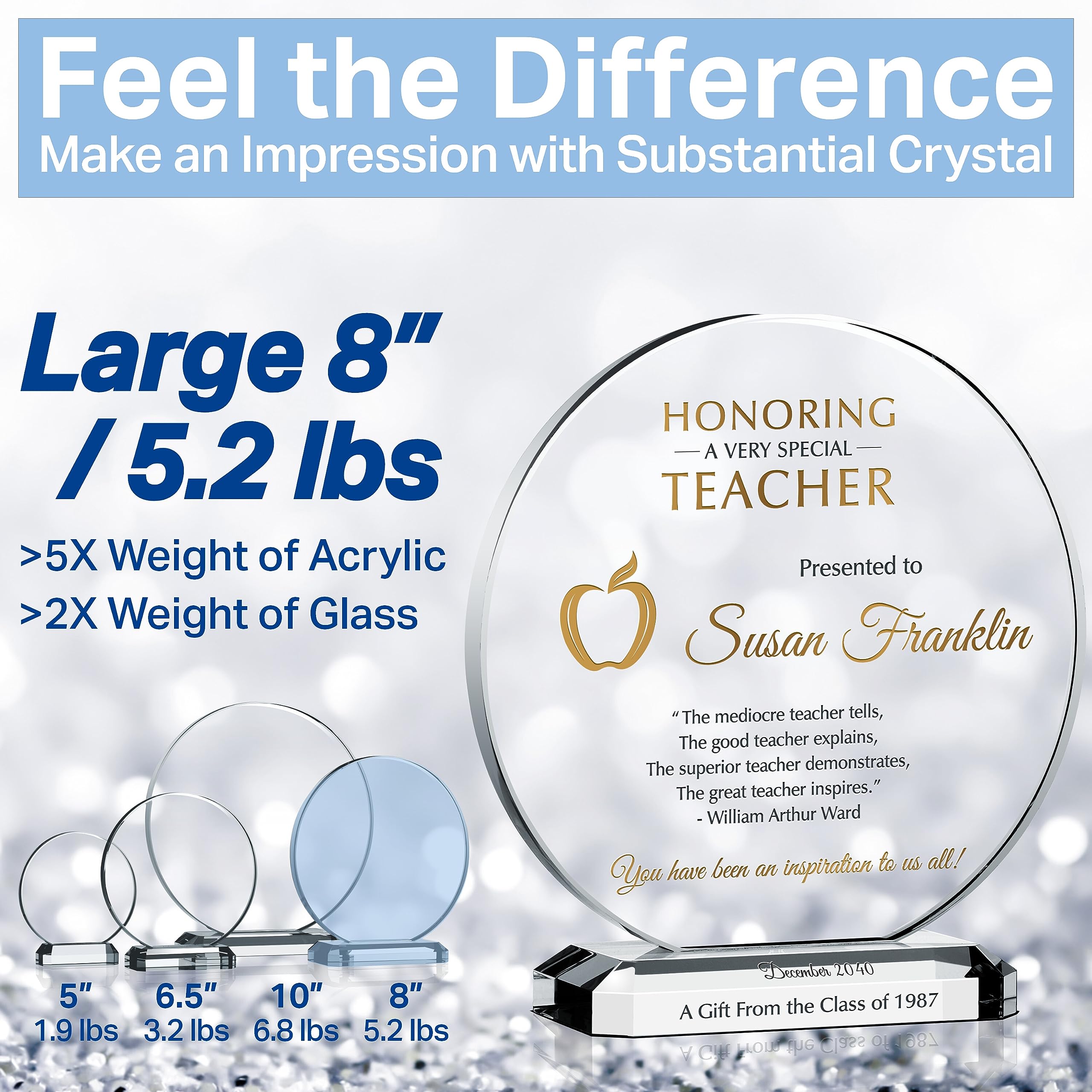 Custom Personalized Crystal Teacher Appreciation Plaque - Engraved with Teacher & Student Names - Unique End of Year/Christmas Thank You Gift for Teachers, Coaches, Professors (6.5 Inch) - Perfect for Classroom Awards, Retirement Gifts & Special Recognition Ceremonies