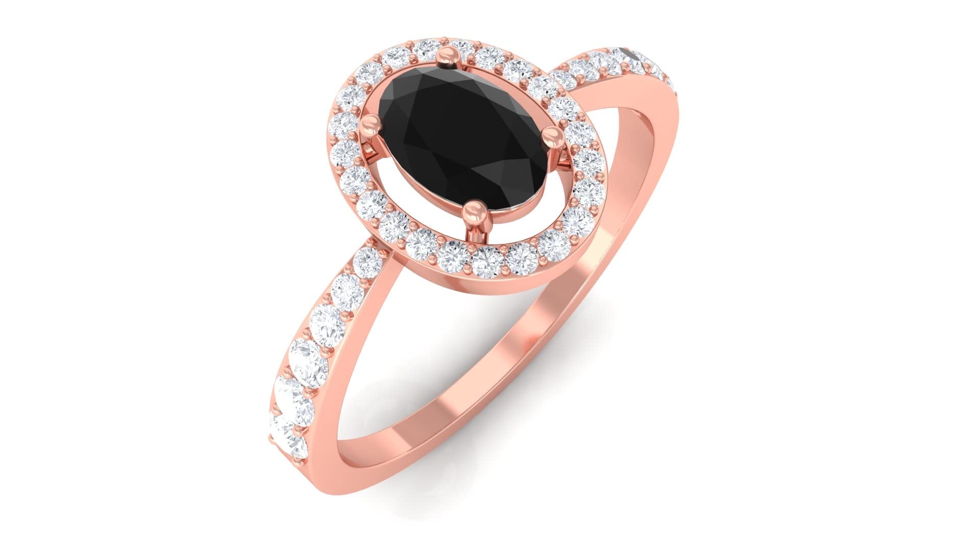 1 CT Black Spinel Ring with Diamond Accents | 14K Solid Gold Oval Black Spinel Ring for Women | August Birthstone Jewelry | Floating Halo Design | Perfect for Anniversary, Birthday & Special Occasion Gifts