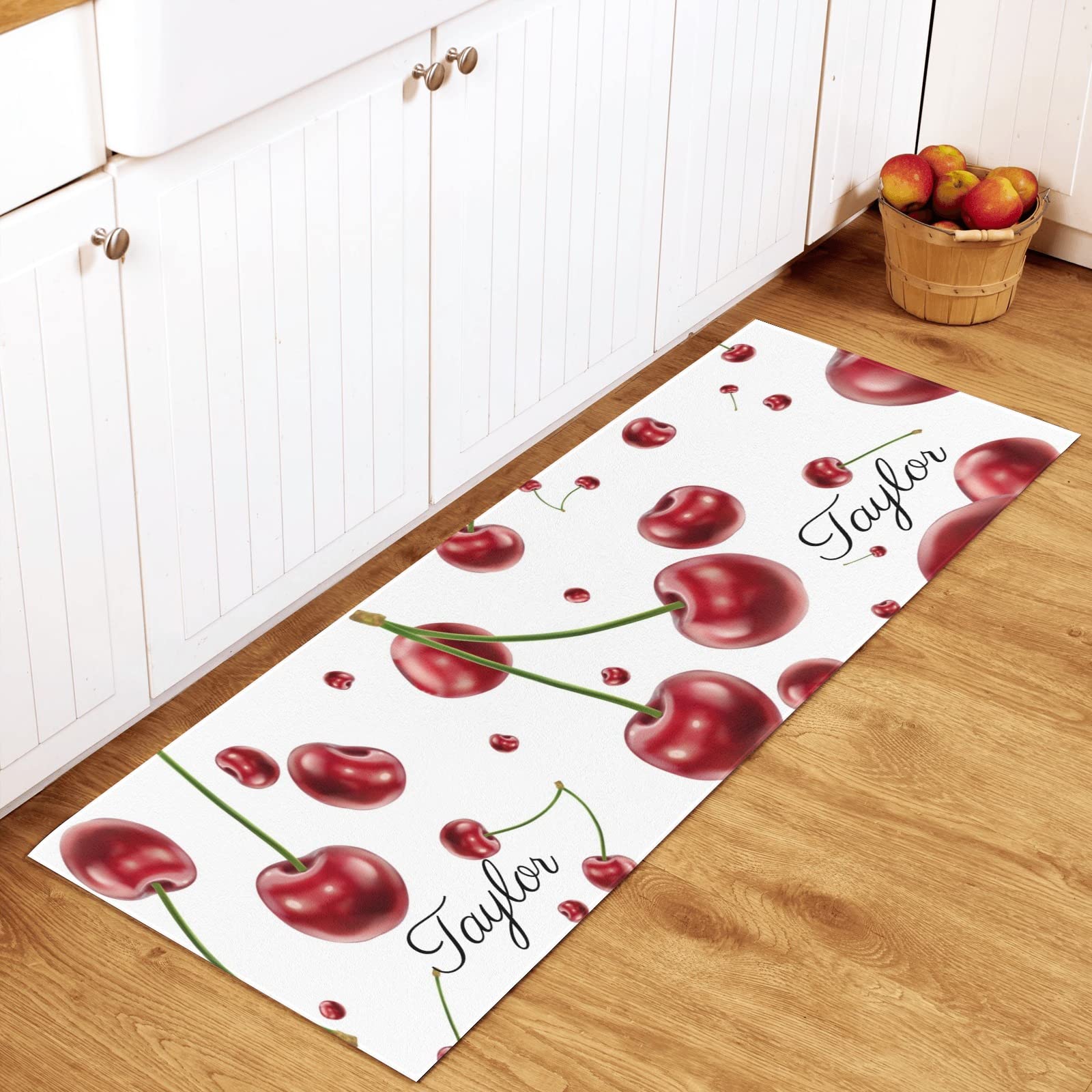 Cherry Red Custom Washable Kitchen Rug - Non-Slip Floor Mat for Bathroom, Living Room & Garden - Personalized Home Decor - Perfect for High-Traffic Areas & Cozy Spaces