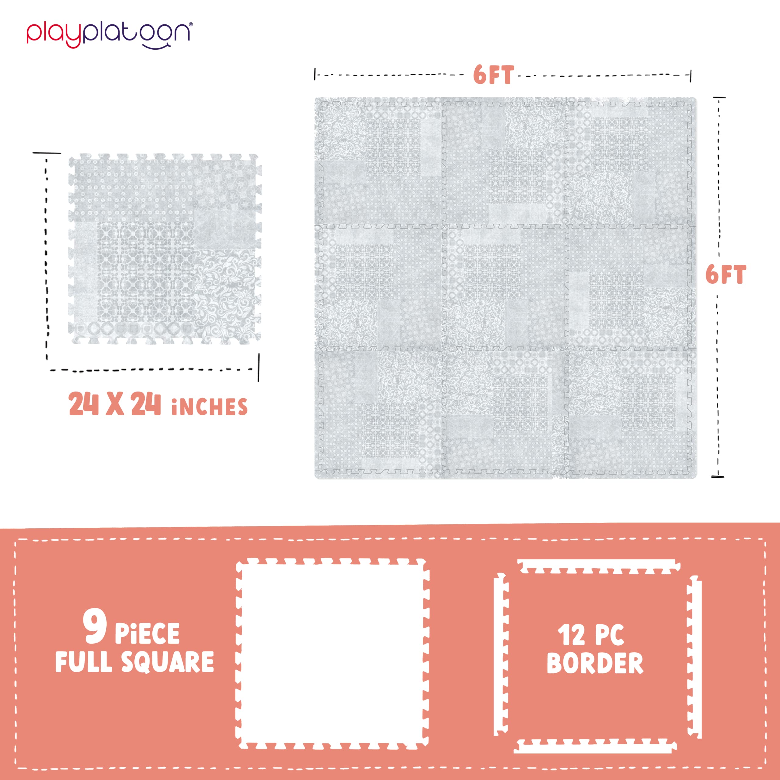 Play Platoon Extra-Thick Interlocking Foam Play Mat - 9 Tiles (72