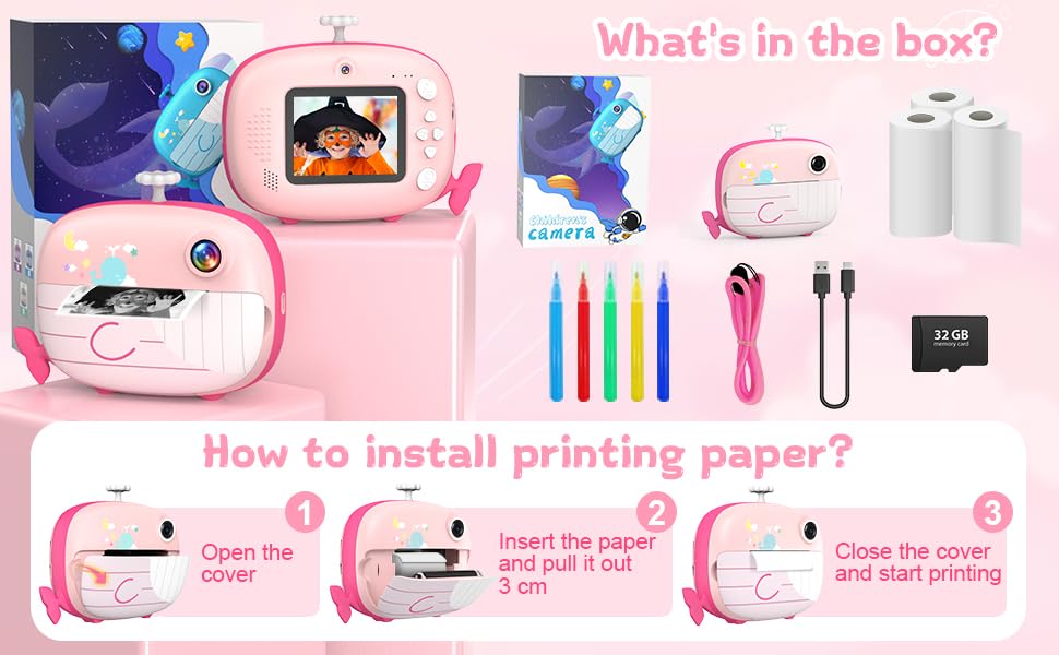 12MP Kids Instant Print Camera - Ink-Free Printing, Selfie Camera for Boys & Girls Ages 3-12 (Pink) | Perfect Birthday Gift & Travel Companion for Kids