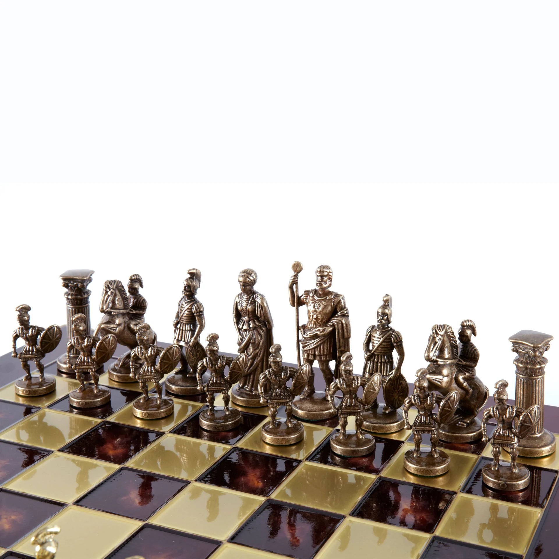 11 Inch Brass & Gold Greek vs Roman Chess Set - Premium Handcrafted Chess Board for Collectors & Strategy Game Lovers | Perfect for Home Decor, Gifts & Intellectual Game Nights