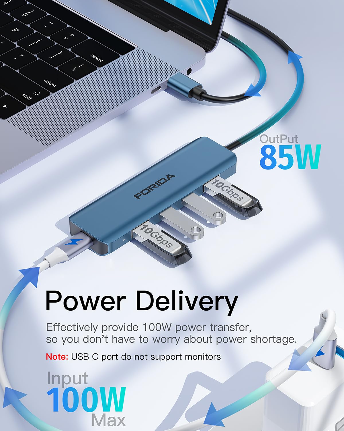 10Gbps USB C Hub with 100W PD Charging - 2 USB C 3.2 Gen 2 & 2 USB A 3.2 Gen 2 Ports - Compatible with MacBook, Surface, XPS, Samsung, Dell - Perfect for Work, Travel & Home Office (Blue)
