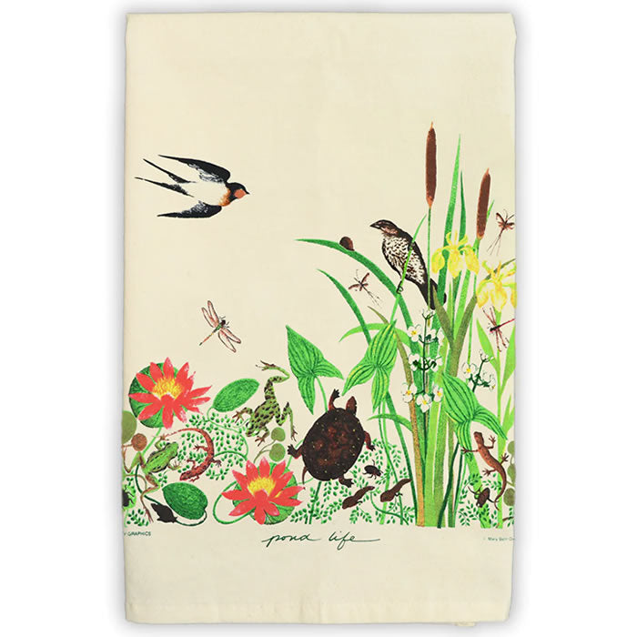 Premium 100% Cotton Tea Towels - Absorbent & Soft Kitchen Towels with Pond Life Design for Dish Drying, Hand Wiping & Home Decor - Set of 2