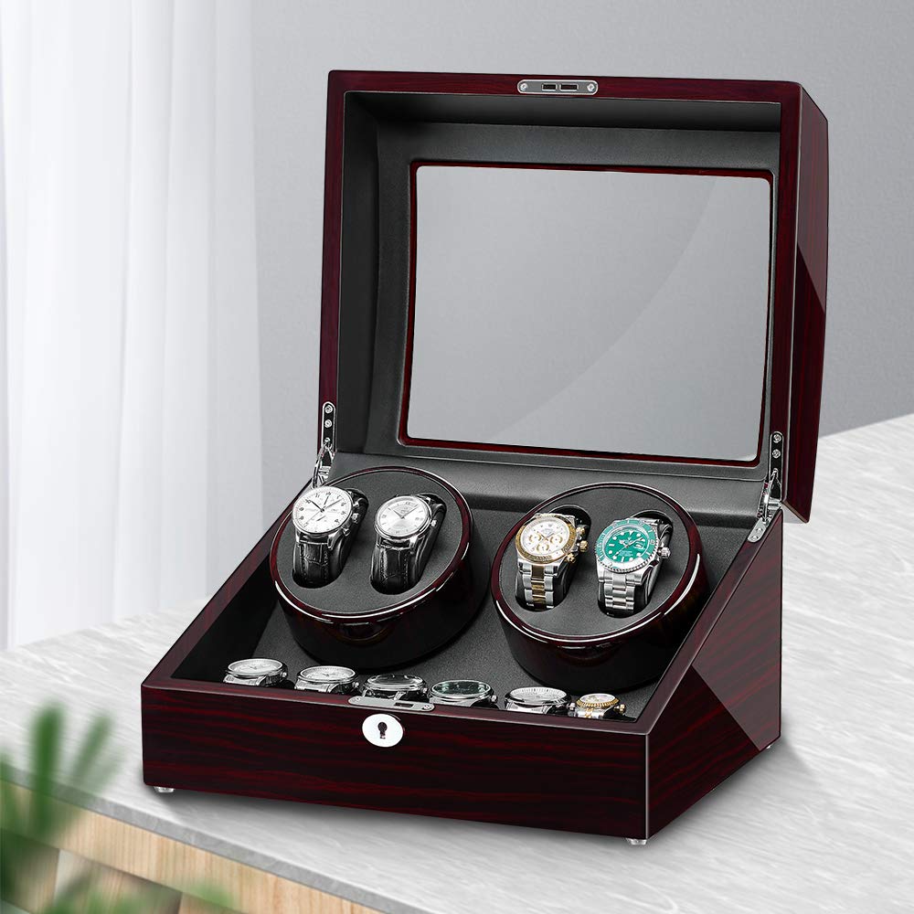 JQUEEN Automatic Watch Winder with Quiet Motor - 10 Watch Storage Case (4+6 Capacity) with Soft Flexible Pillows | Perfect for Watch Collectors & Luxury Timepiece Display at Home/Office