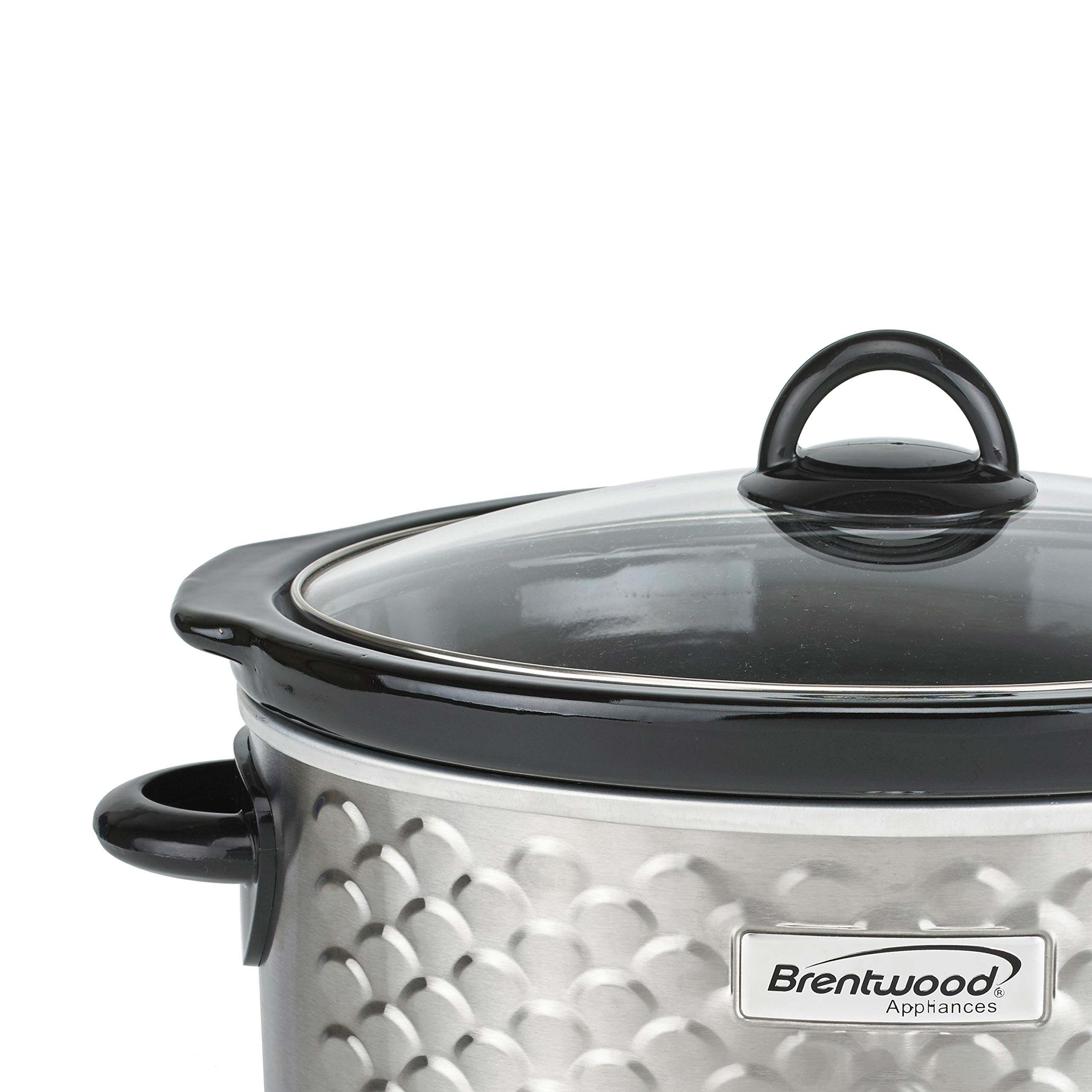 Brentwood SC-140S 4.5 Quart Stainless Steel Slow Cooker with Scallop Design - Perfect for Family Dinners, Potlucks & Meal Prep