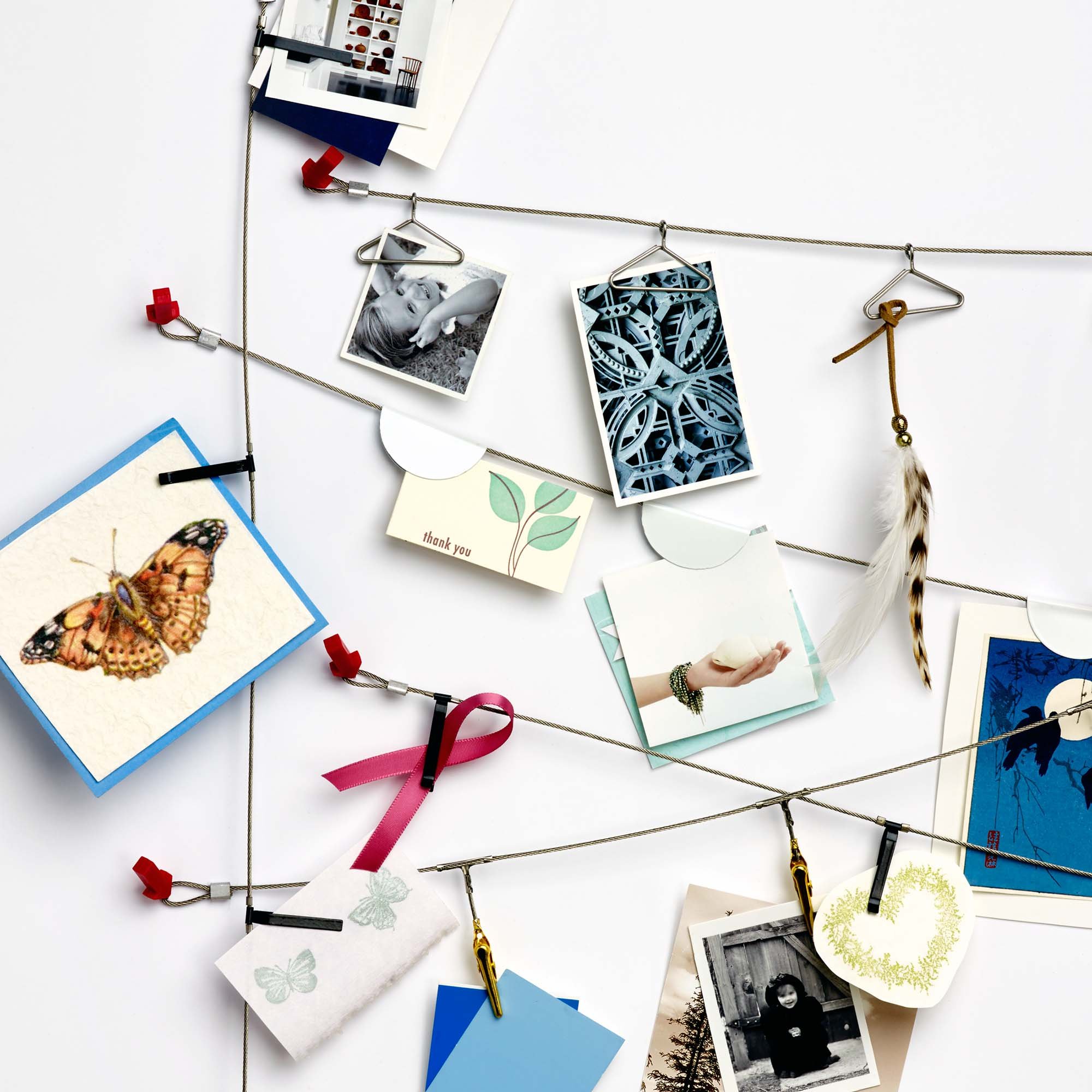 Design Ideas Coat Hanger Photo Clips - 8 Silver Clips on 4ft Cable (48” x 0.1” x 1”) - Perfect for Hanging Photos, Artwork, and Decor in Home, Office, or Dorm Rooms