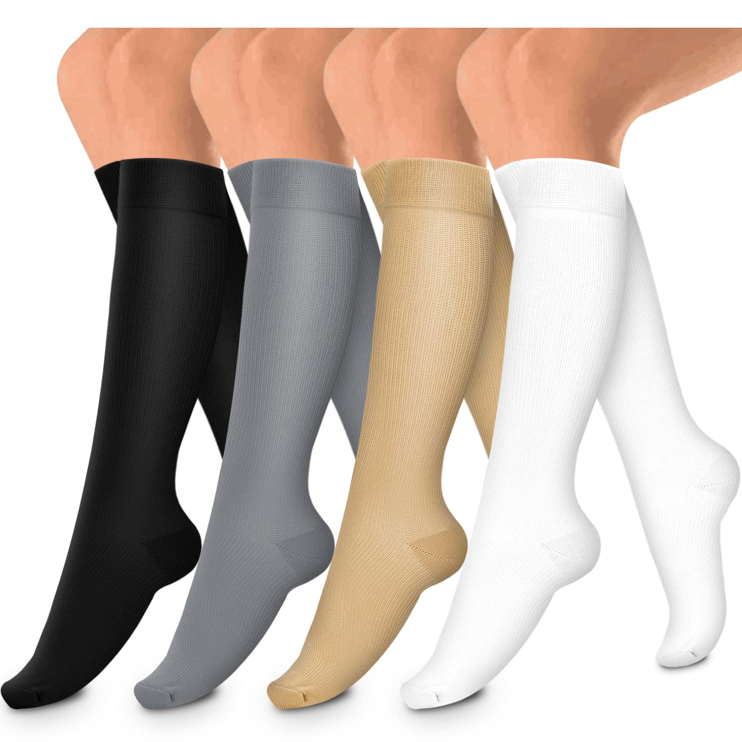 4 Pairs Compression Socks for Women & Men - Best Circulation Support Socks for Nurses, Running, Athletic Performance - Perfect for Workouts, Travel & Long Shifts
