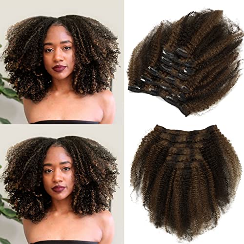 Anrosa Ombre Curly Clip-in Hair Extensions 10 Inch - Real Brazilian Remy Human Hair, Natural Black to Chocolate Brown Blend, 120g Soft Thick Hair Wefts for Black Women | Perfect for Daily Styling, Parties & Special Occasions
