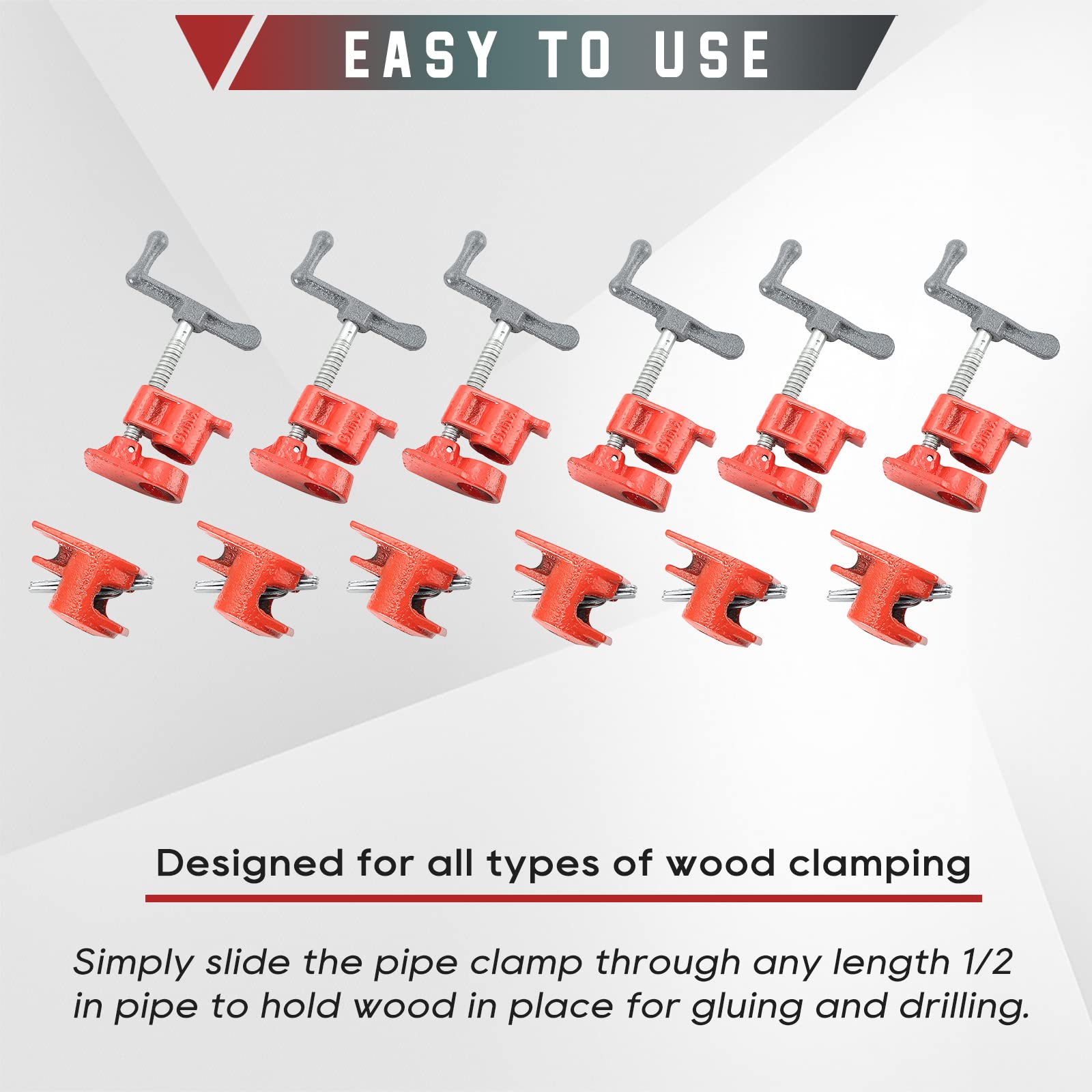 Heavy Duty 6-Pack Iron Pipe Clamps for Woodworking | Quick Release, 1/2
