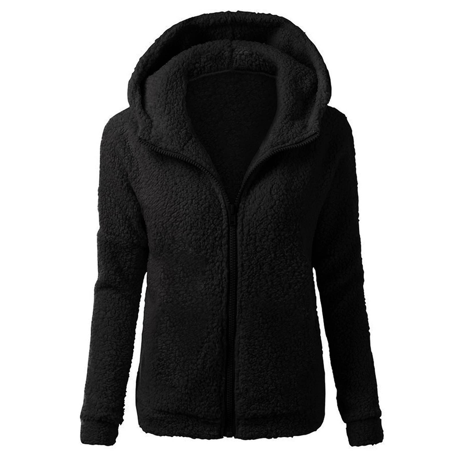 ZEFOTIM Women's Sherpa Jacket - Winter Warm Hooded Sweater Coat with Wool Lining & Zipper - Cozy Cotton Outerwear for Cold Weather - Perfect for Outdoor Activities, Travel and Daily Wear