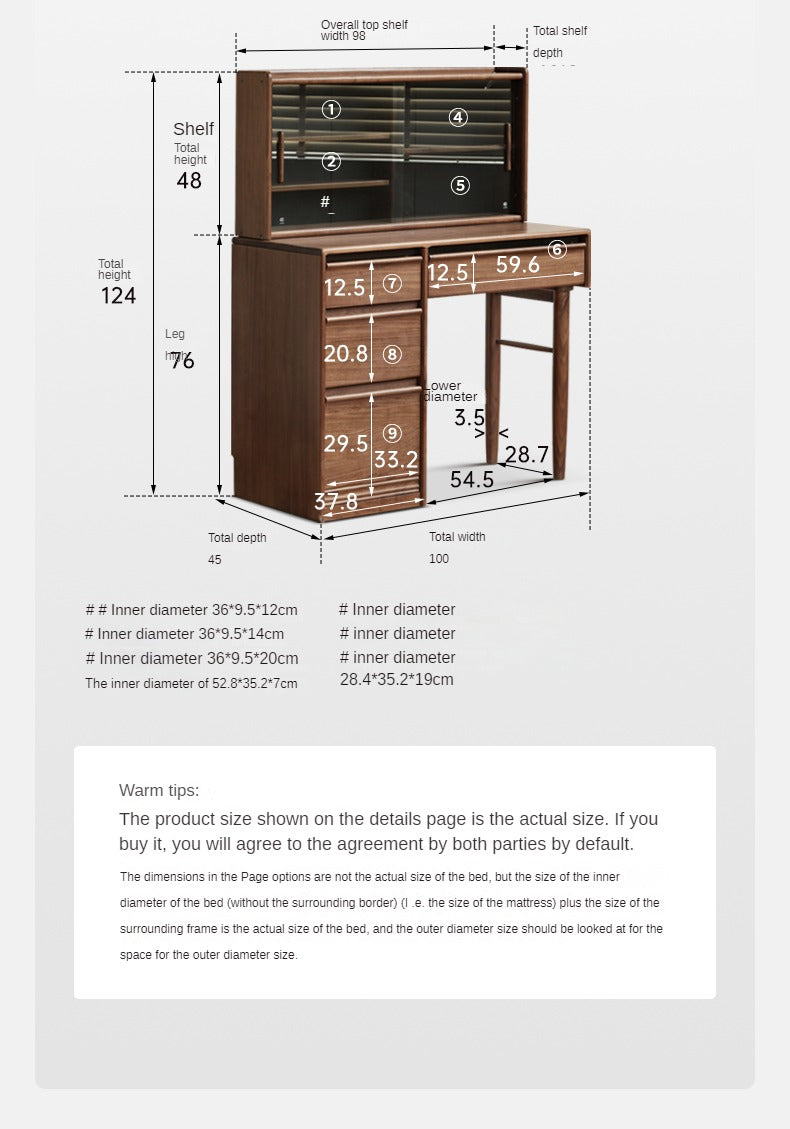 Luxury Black Walnut Solid Wood Vanity Dressing Table with Mirror - Perfect for Bedroom, Makeup & Beauty Organization