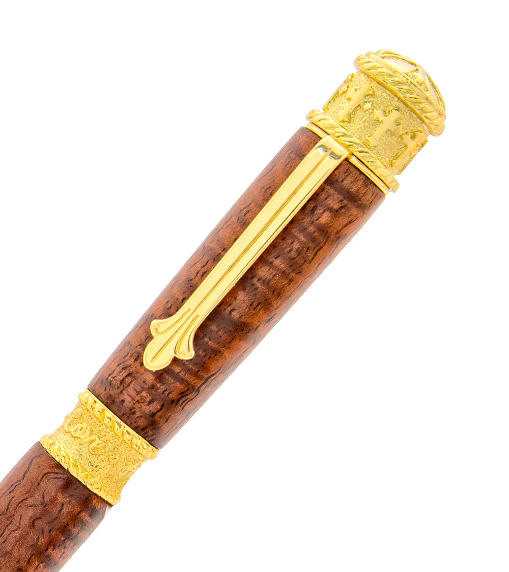 Premium Koa Wood Gold Fountain Pen - Elegant Handcrafted Writing Instrument for Calligraphy, Business Signatures & Luxury Gifts