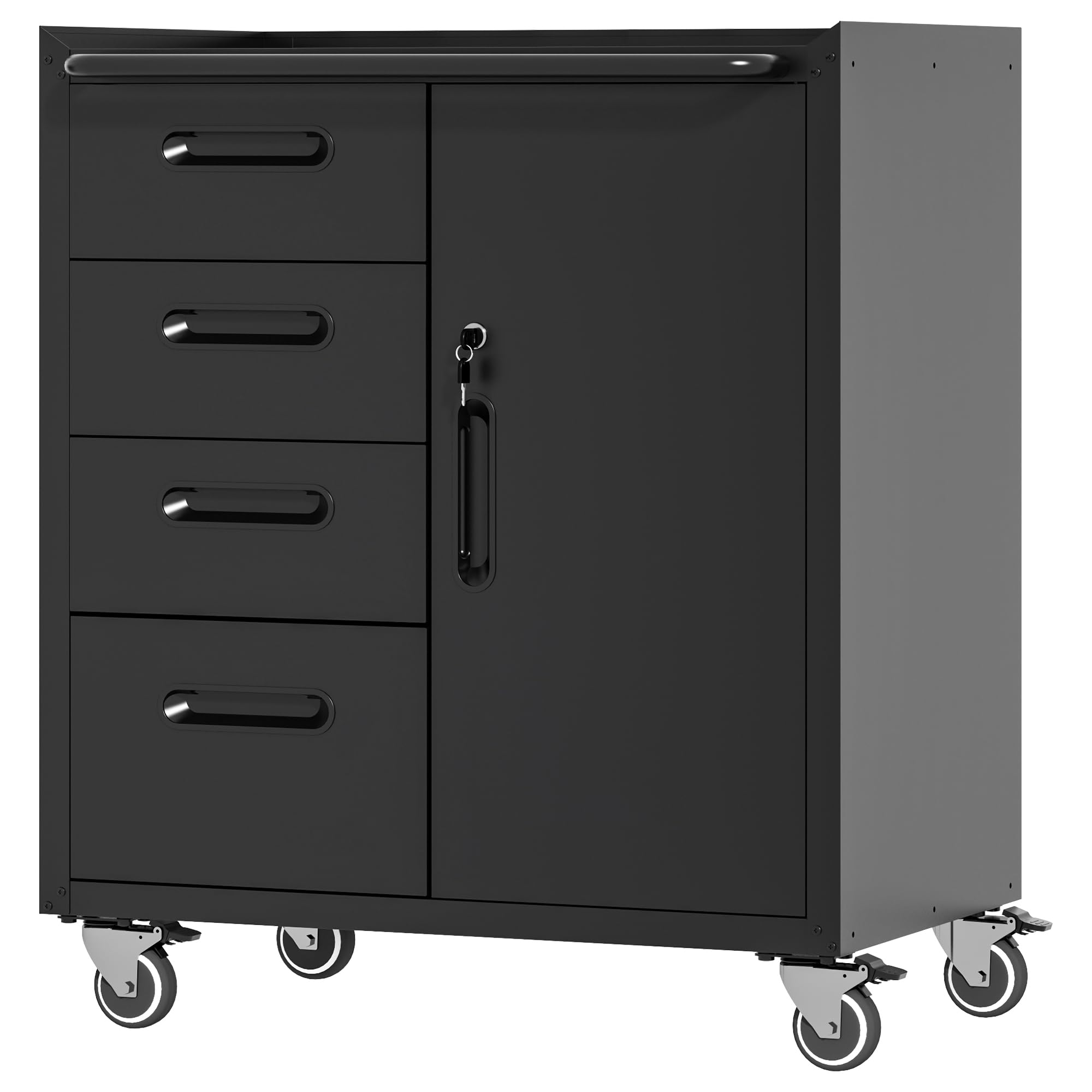 Heavy-Duty Metal Tool Cabinet for Garage with Wheels - 4 Drawer & 1 Door Mobile Storage Cabinet - Rolling Tool Chest Organizer (Black, Assembly Required) - Perfect for Workshop, Auto Repair & Home Garage Organization