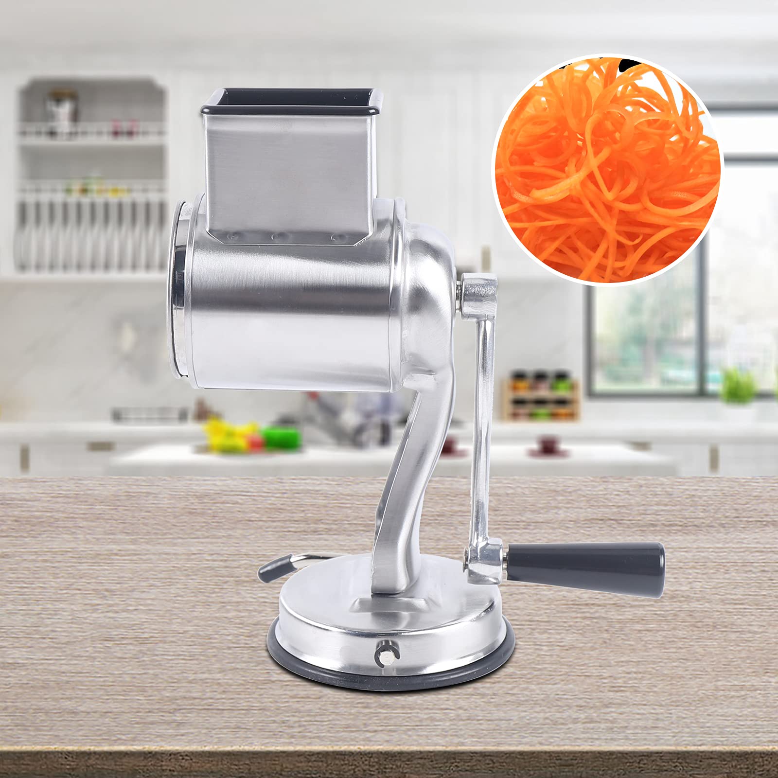 Premium Stainless Steel Rotary Cheese Grater - 5 Cone Blades for Vegetables, Fruits & Cheese | Manual Multi-Functional Food Processor | Perfect for Salads, Pasta & Baking | Kitchen Gadget for Home Chefs