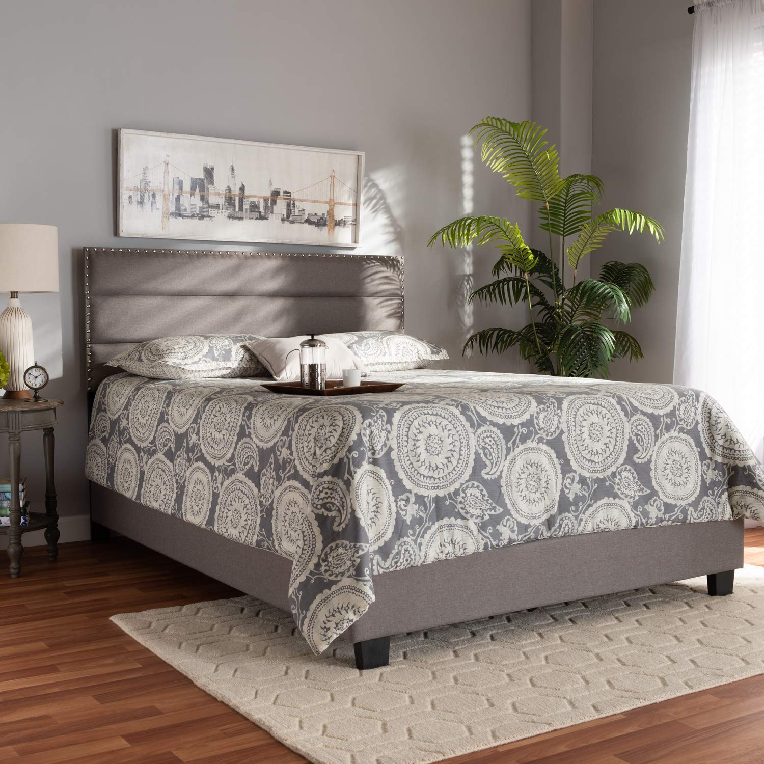 Baxton Studio Ansa Modern Grey Fabric Upholstered Queen Size Bed Frame - Contemporary Platform Bed for Bedroom, Guest Room & Master Suite