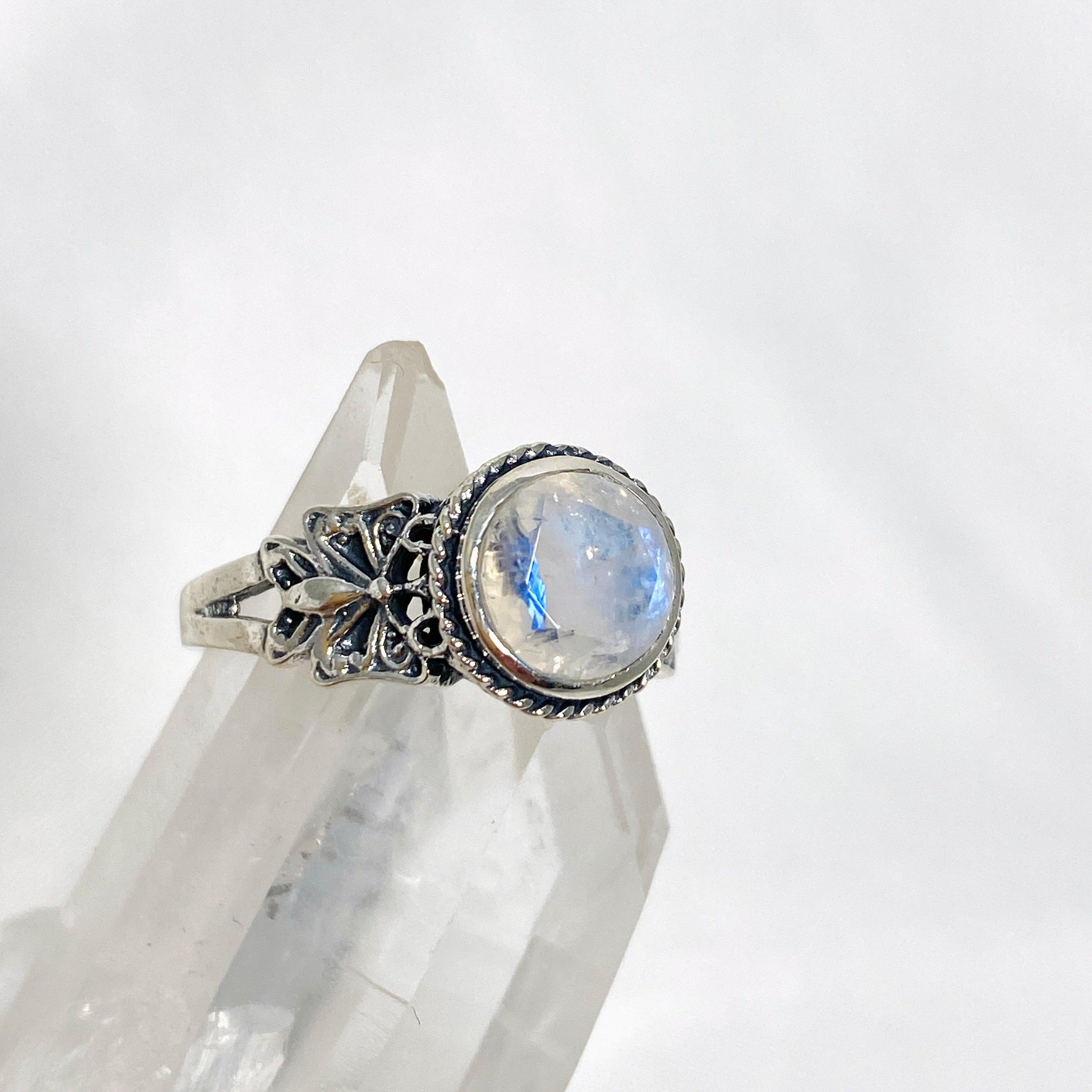Moonstone Faceted Round Ring in Sterling Silver - Elegant Decorative Jewelry for Women | Perfect for Weddings, Parties & Special Occasions