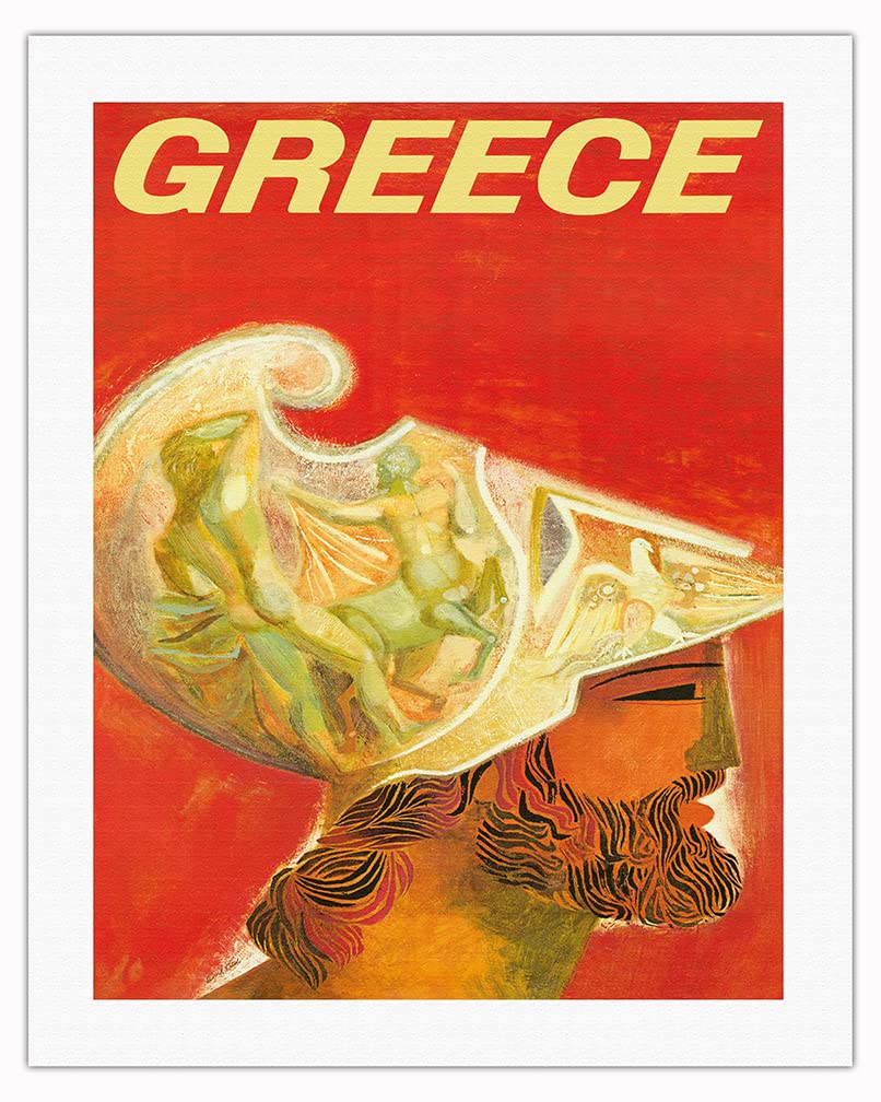 Vintage Greek Warrior Travel Poster by David Klein - 1960s Greece Fine Art Canvas Print 20x26 Inches - Perfect for Home Decor, Office Wall Art & Mediterranean Theme Gifts