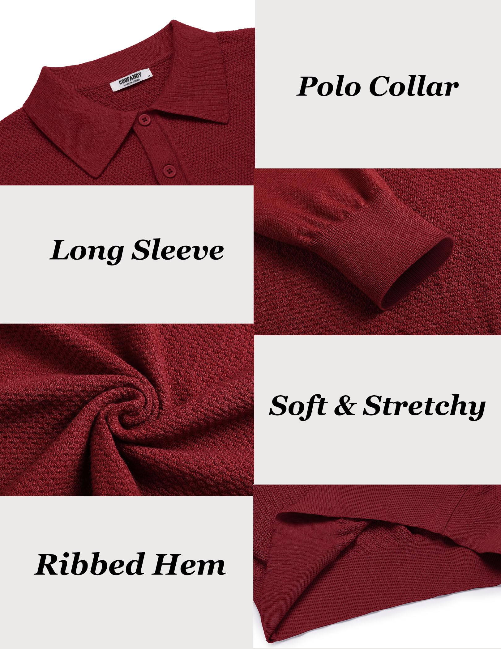 COOFANDY Men's Knit Polo Sweater - Long Sleeve Casual Button Down Collar Shirt for Golf & Business | Waffle Textured Warm Pullover for Fall & Winter Outfits