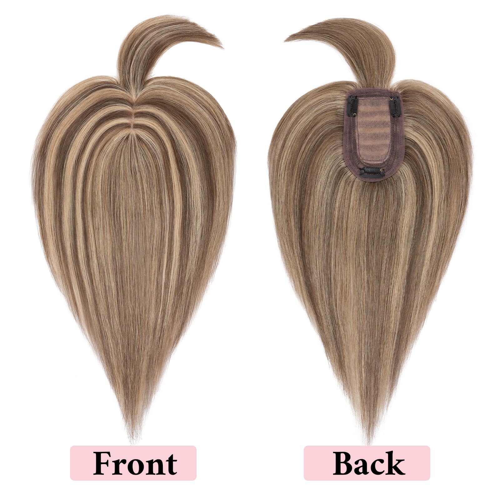 SEGO 100% Real Human Hair Toppers with Bangs - Silk Base 150% Density Clip-in Hairpiece (2.7”x5.1”) for Women with Thinning Hair & Hair Loss - Covers Gray Hair - Perfect for Daily Wear, Special Occasions & Hair Volume Enhancement
