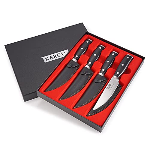 Premium 4-Piece Steak Knife Set with Leather Case - Stainless Steel Chef & Bread Knives for Kitchen - Gift Box Included (Color: KK016) - Perfect for Steak Dinners, BBQ Parties & Home Dining