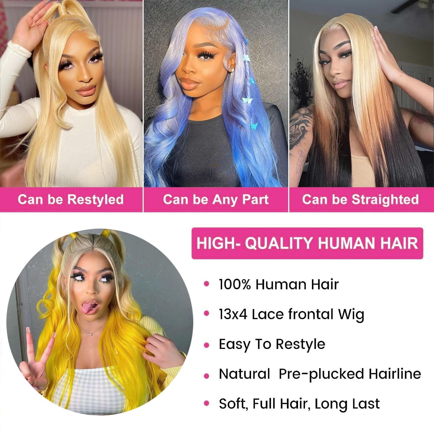 613 Blonde Human Hair Lace Front Wig 30 Inch - 13x4 HD Lace Frontal Wig with 180 Density, Pre-Plucked, Glueless, Straight - Perfect for Daily Wear, Cosplay, and Special Occasions
