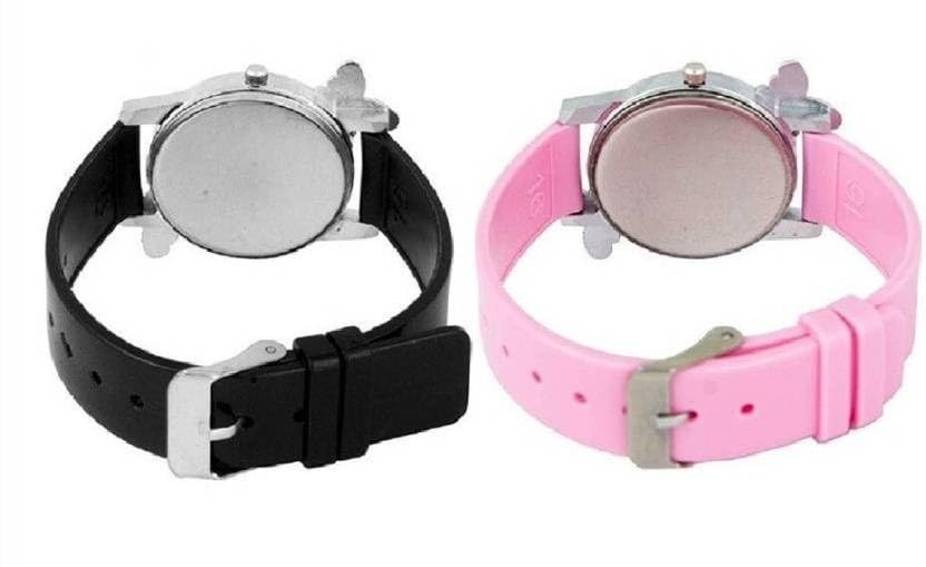 Giffemans Pink & Black Diamond Studded Analog Watch for Women & Girls - 2-Piece Combo Set | Elegant Fashion Accessory for Parties, Work & Everyday Wear