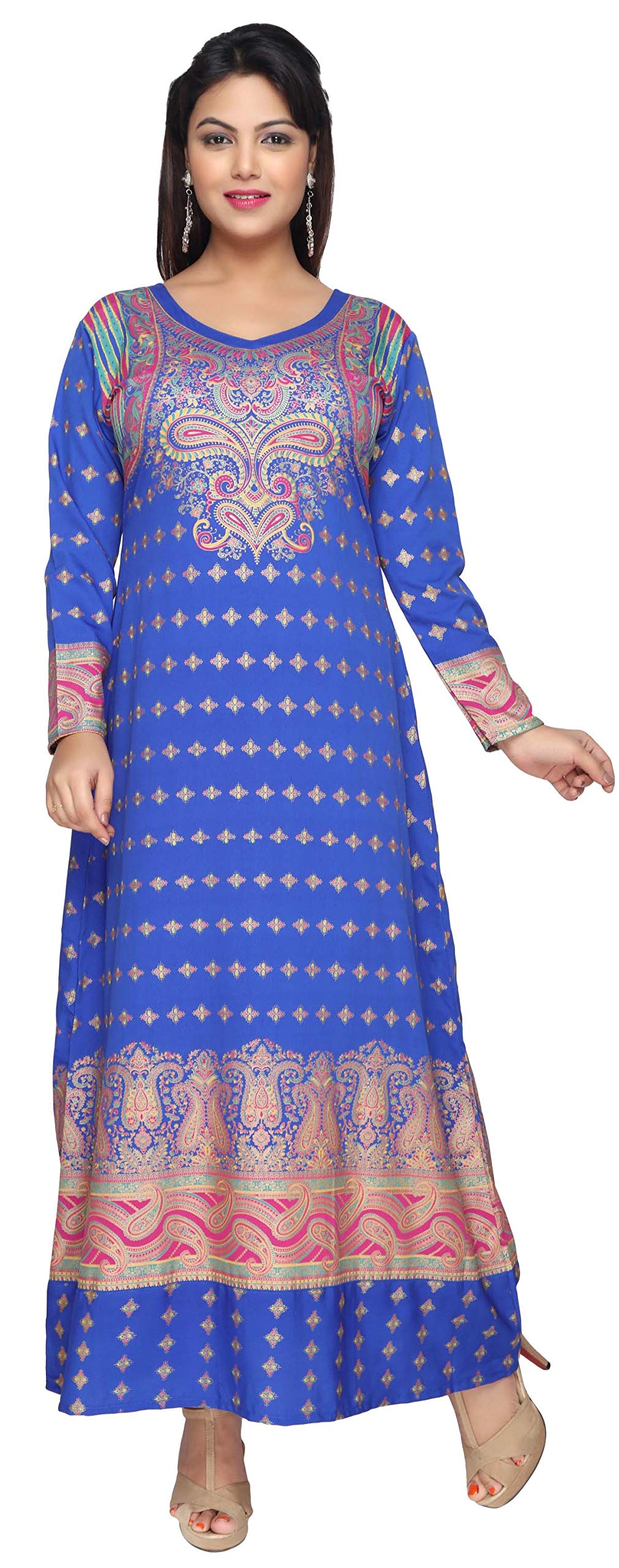 Stylish Maple Printed Women's Long Sleeve Kaftan Abaya Dress - Elegant Islamic Modest Fashion for Home, Mosque & Special Occasions