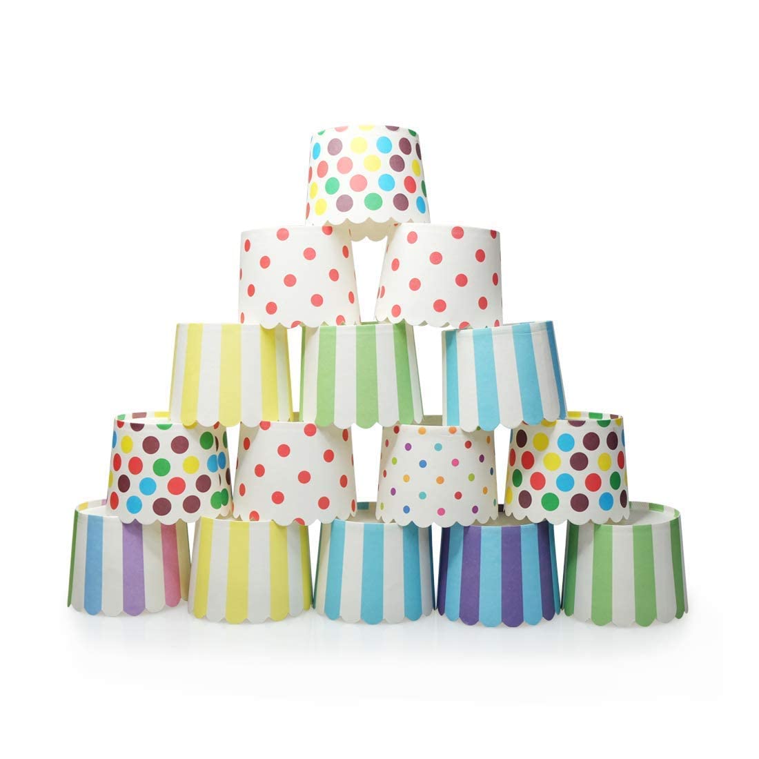 AmigozZ 50-Pack Grease-Proof Mini Baking Paper Cups - Muffin Liners, Ice Cream Cups & Dessert Cups with Random Colors & Designs | Perfect for Party Favors, Birthday Treats & Home Baking