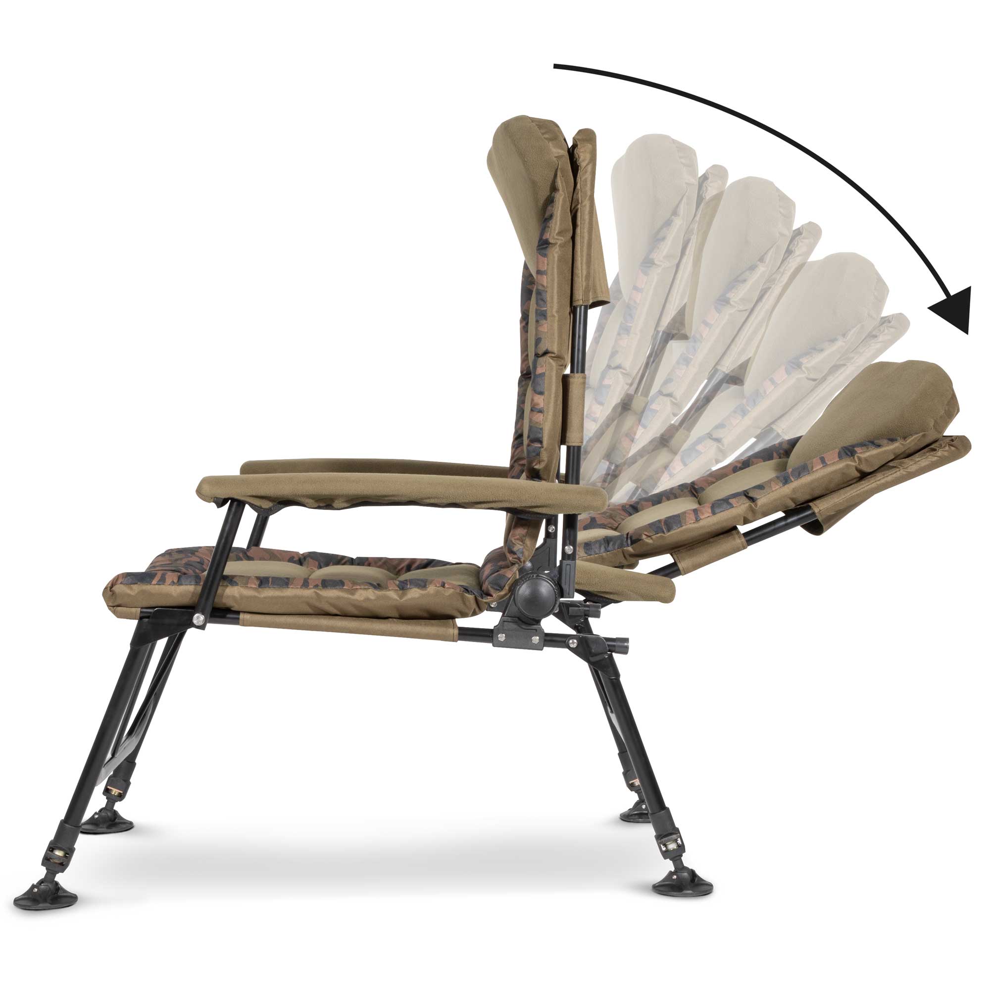 Premium Portable Fishing Chair with Reclining Backrest, Padded Armrests & Adjustable Rotating Feet - DL73 - Perfect for Camping, Beach, Backyard & Outdoor Relaxation
