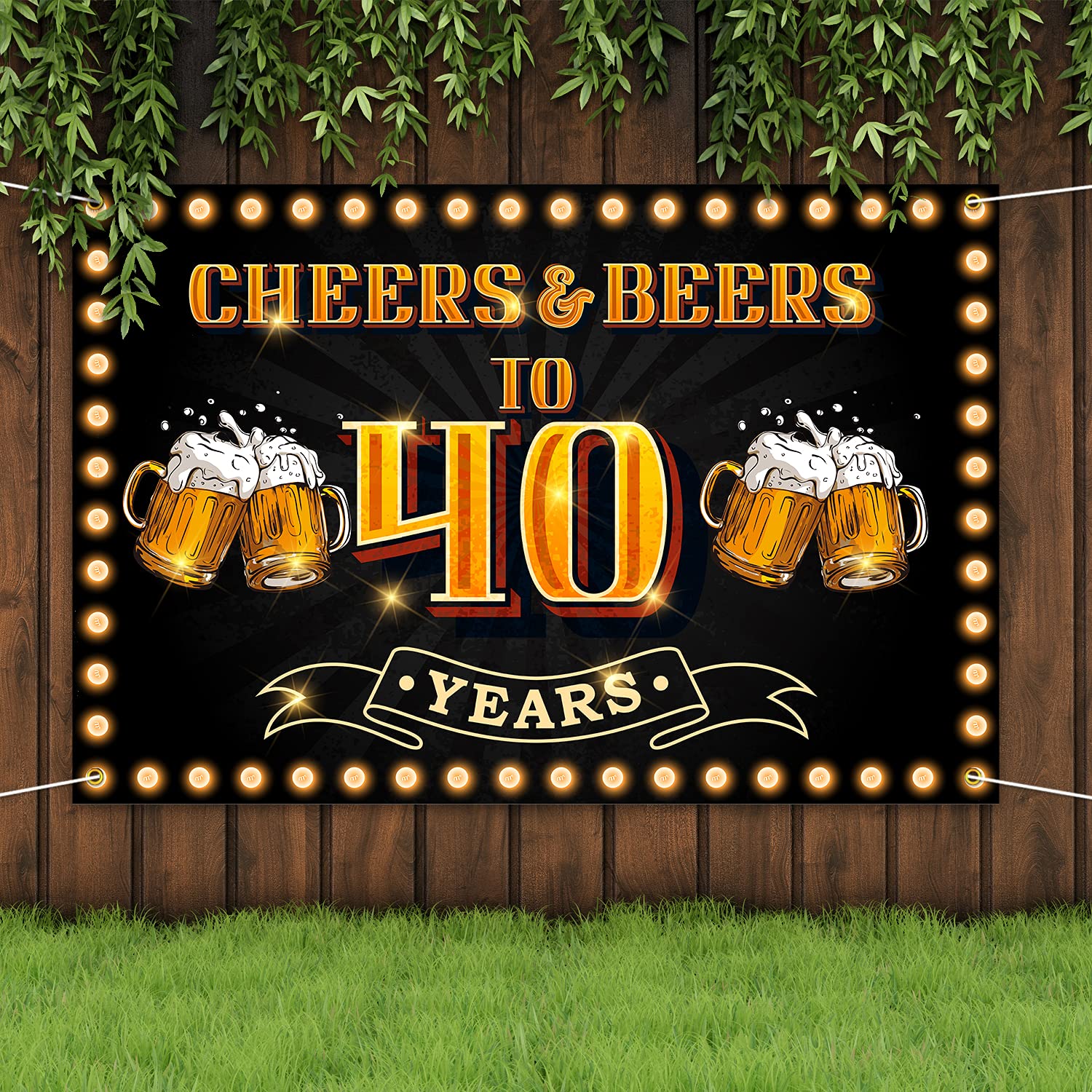 Happy 40th Birthday Banner Backdrop - Black & Gold Cheers to 40 Years Photography Background for Men & Women - Perfect for Anniversary Parties, Bday Decorations & Celebration Supplies | Great for Indoor/Outdoor Events, Photo Booths & Milestone Birthday Parties