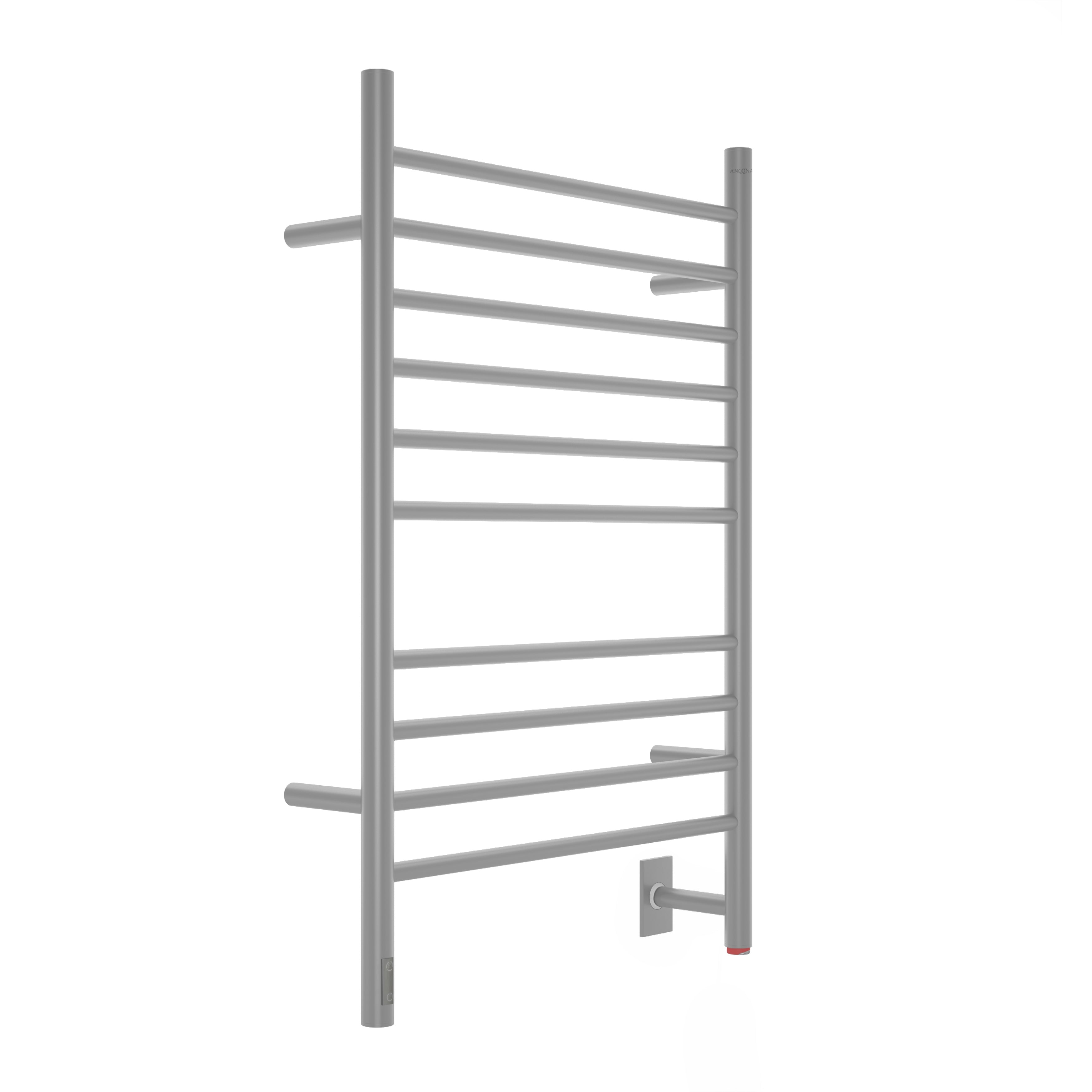 Argenta OBT 10 Bar Hardwired & Plug-in Electric Towel Warmer with Built-in Timer - Brushed Stainless Steel - Perfect for Bathrooms, Spas & Luxury Homes
