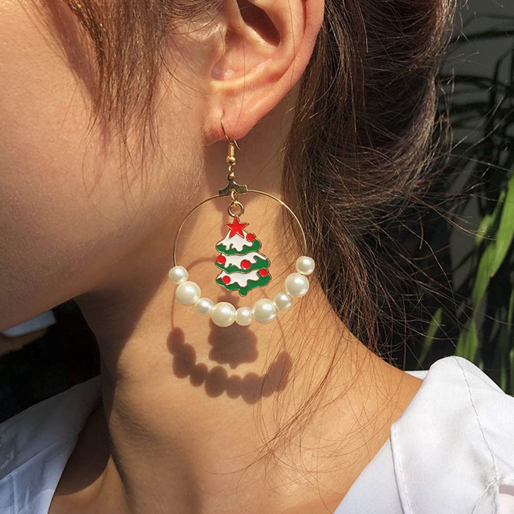 Gangel Elk Dangle Earrings with Pearls - Elegant Christmas Jewelry for Women & Girls | Perfect for Holiday Parties, Gifts & Festive Occasions (1 Pair)