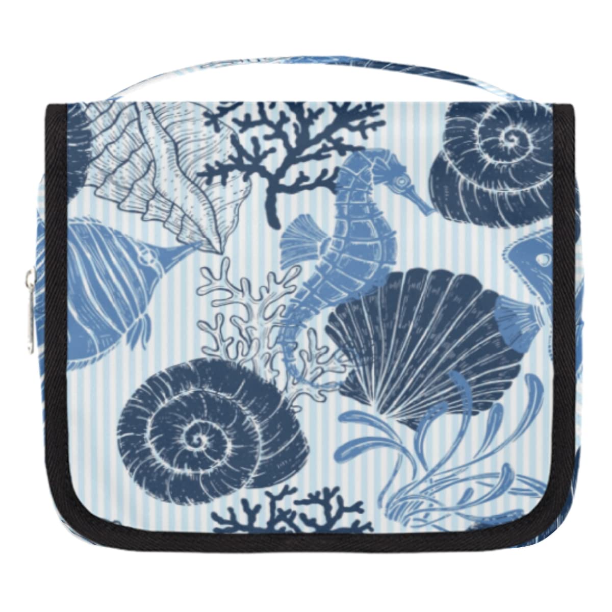 Waterproof Hanging Toiletry Bag with Seashell Design - Travel Makeup Organizer Pouch with Hook for Women & Men - Perfect for Beach Vacations, Camping Trips and Gym Use