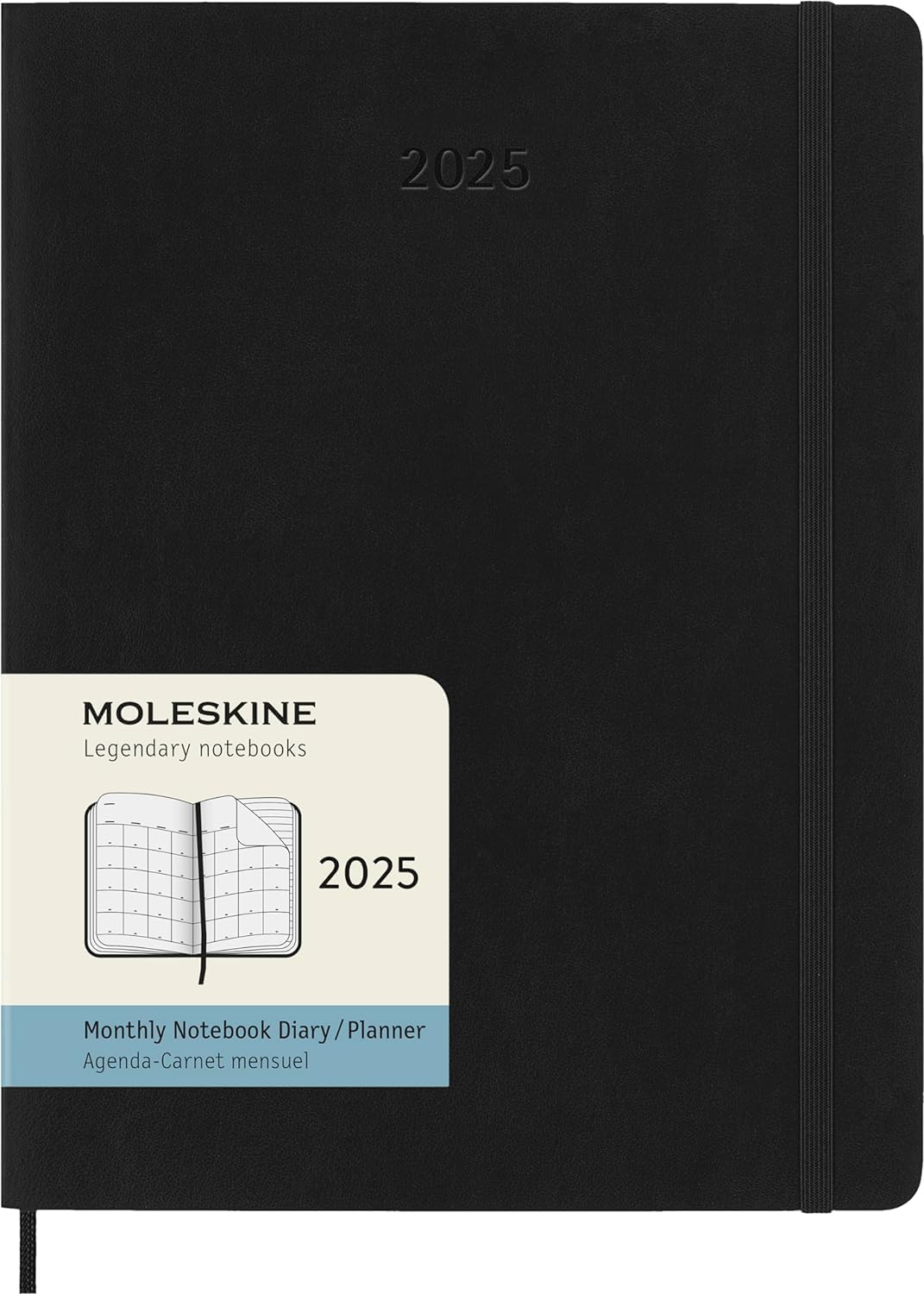 **Moleskine 2025 Monthly Planner - 12-Month Soft Cover Notebook with Elastic Closure, Extra Large 19x25 cm, Black - Perfect for Work, School & Personal Organization**