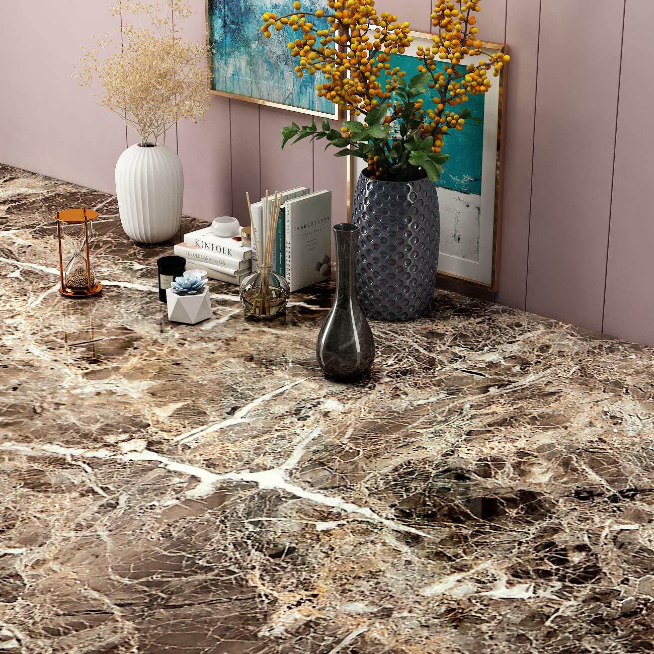 LACHEERY 90CMx4M Light Emperador Marble Peel & Stick Contact Paper - Self-Adhesive Countertop Cover for Kitchen, Bathroom Cabinets, Tables & Desks | Waterproof, Durable Worktop Protection for Home & Office Use