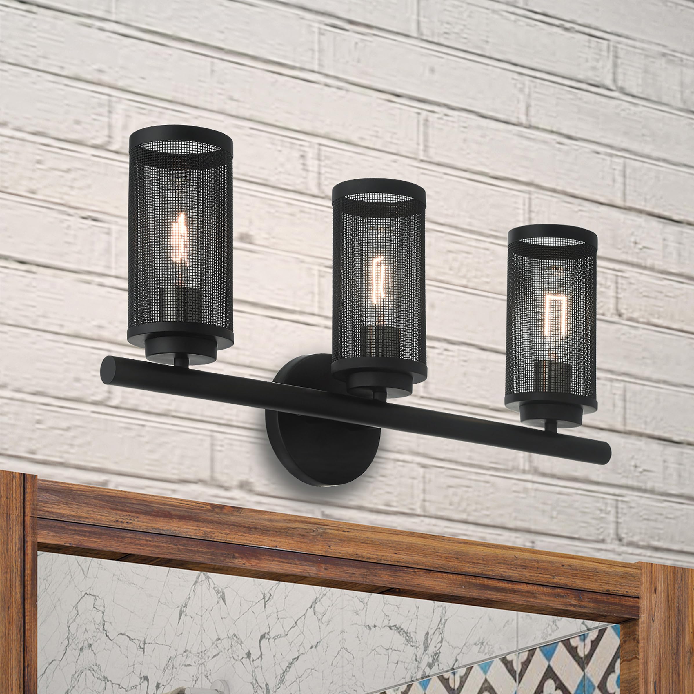 Livex Lighting 3-Light Black Bathroom Vanity Light with Brushed Nickel Accents - Modern Fixture for Bathroom, Powder Room or Dressing Area (Model 14123-04)