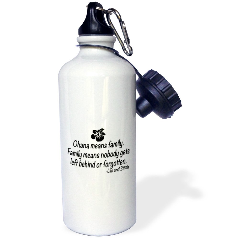 3D Rose Ohana Means Family Sports Water Bottle - 21 oz Insulated Stainless Steel Water Bottle for Gym, Hiking & Outdoor Activities - White