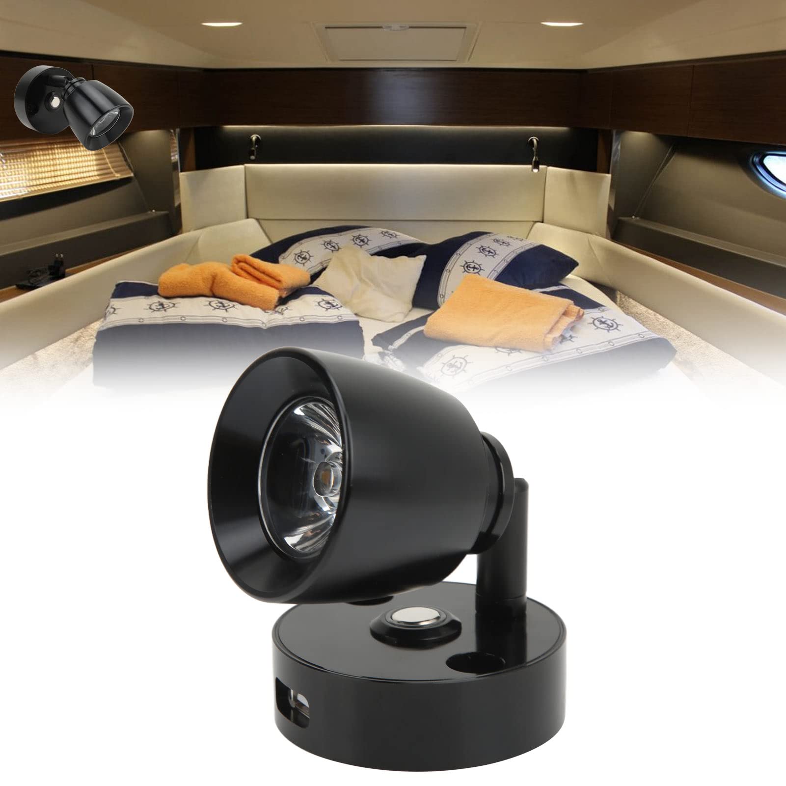Fydun RV LED Reading Light with Dimming Switch & USB Port - Warm White & Black Wall Mount Interior Light for Caravan, Camper, Boat - Perfect for Night Reading & Cabin Lighting