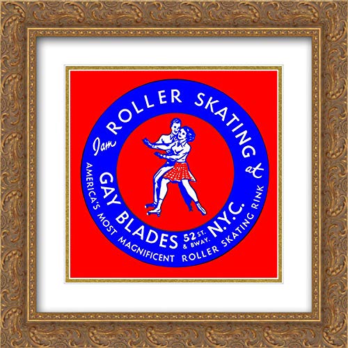 Retrorollers 15x15 Gold Ornate Framed Double Matted Museum Art Print - Vintage Roller Skating NYC Scene - Perfect for Home Decor, Office Wall Art & Gift Giving