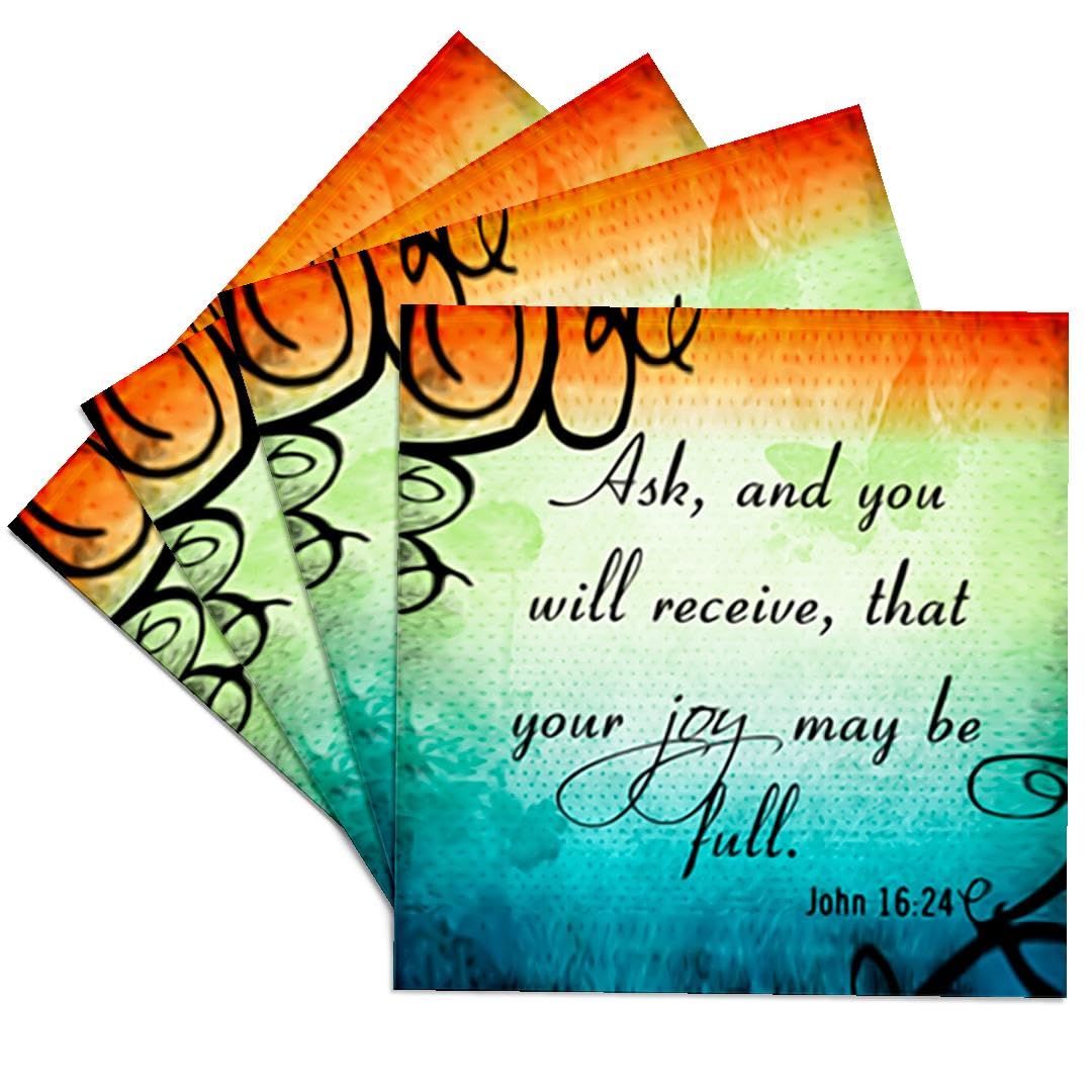 John 16:24 Bible Verse Ceramic Coasters - Set of 4 for Home & Gift