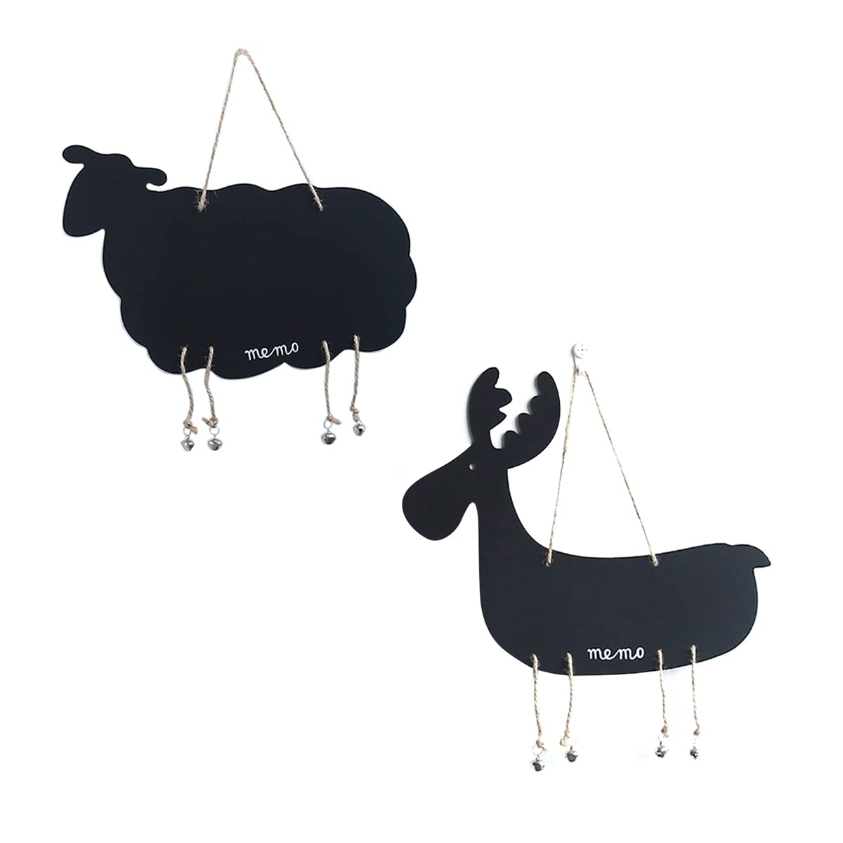 Cute Sheep & Deer Shaped Chalkboard Hanging Message Board with Bells - 2 Pack Blackboard for Kids, Classroom, Home Decor, Office Bulletin - Perfect for School Announcements, Family Notes & Creative Play