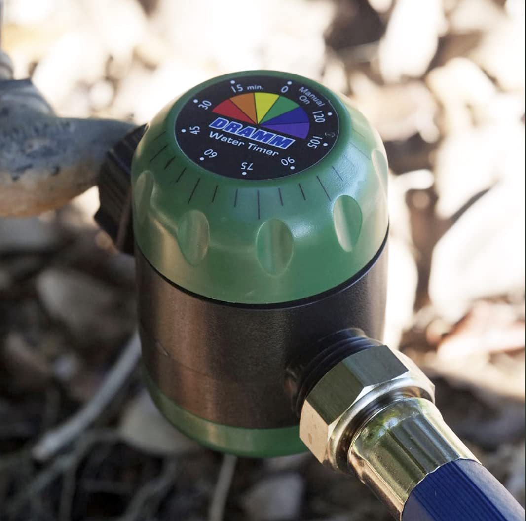 Dramm Automatic Water Timer for Garden Hose - Adjustable Up to 2 Hours with Auto Shut Off - Green Outdoor Irrigation System for Lawns, Flower Beds & Vegetable Gardens