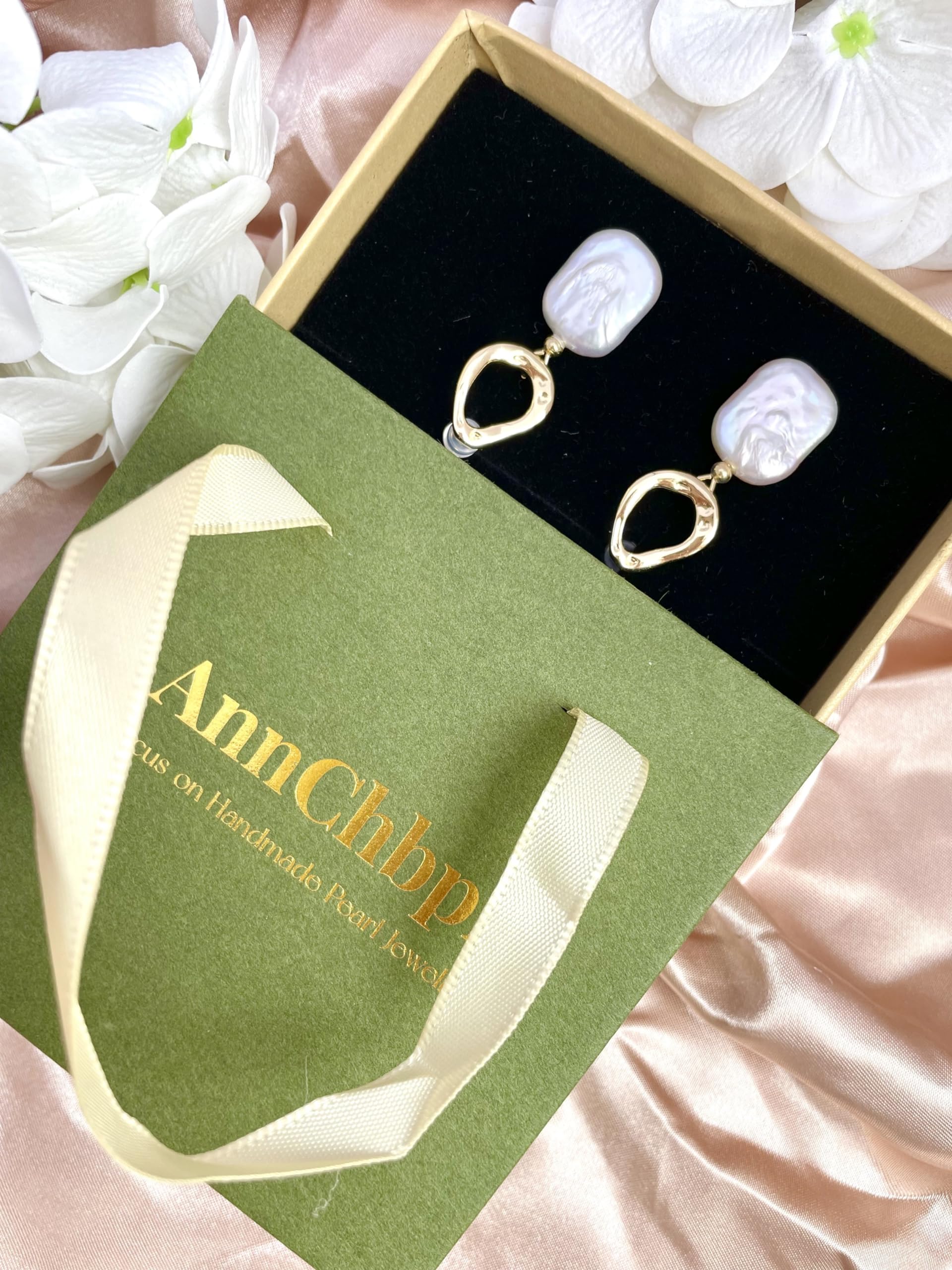 Elegant Baroque Pearl Earrings for Women - Cultured Freshwater Pearl Stud Hoop Square Statement Jewelry - 14K Gold Plated Drop Dangle Earrings - Perfect for Bridal Wedding, Birthday Gifts & Special Occasions
