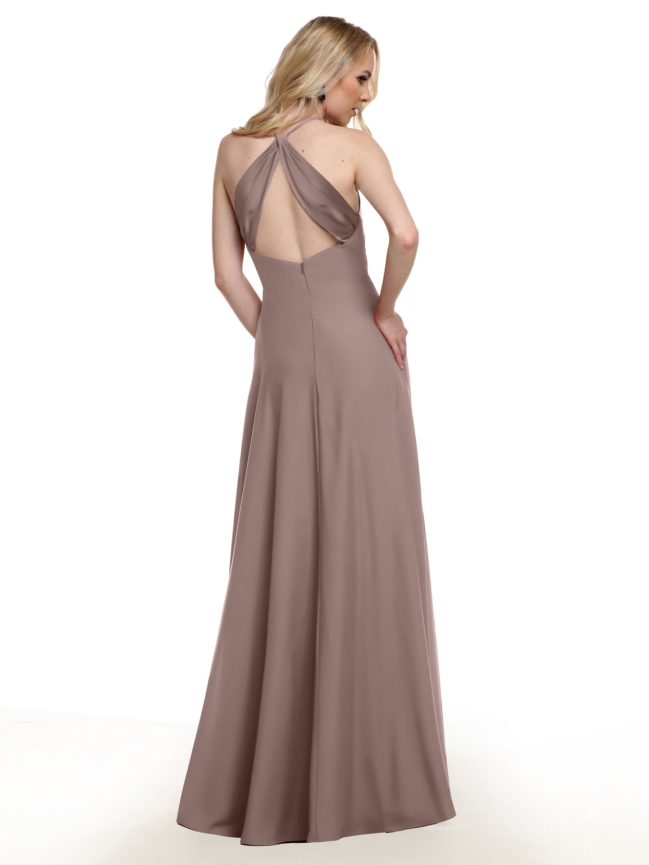 Elegant 83022 Stretch Chiffon Halter A-Line Bridesmaid Dress with Pockets - Perfect for Weddings, Parties & Formal Events