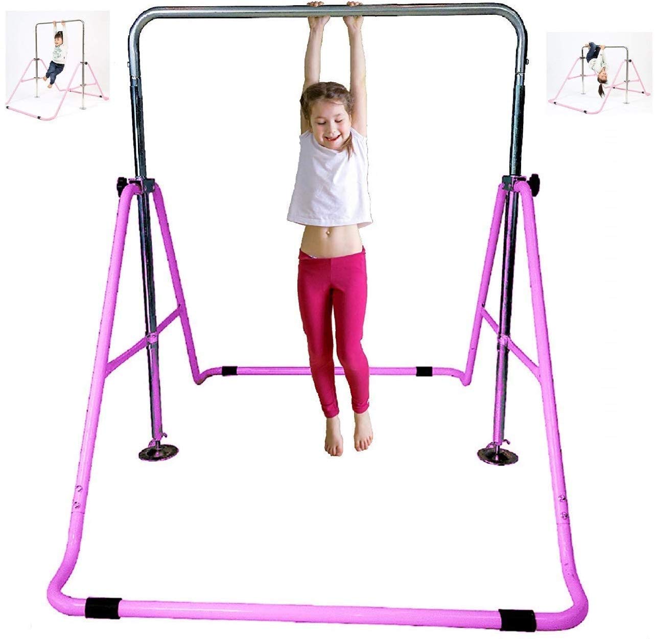 Adjustable Kids Gymnastics Training Bar with 6'x2' Tumble Mat - Home Gym Equipment for Junior Gymnasts | Foldable Horizontal Kip Bar & Monkey Bars for Indoor Playground | Perfect for Home Training, Backyard Play & Gymnastics Practice