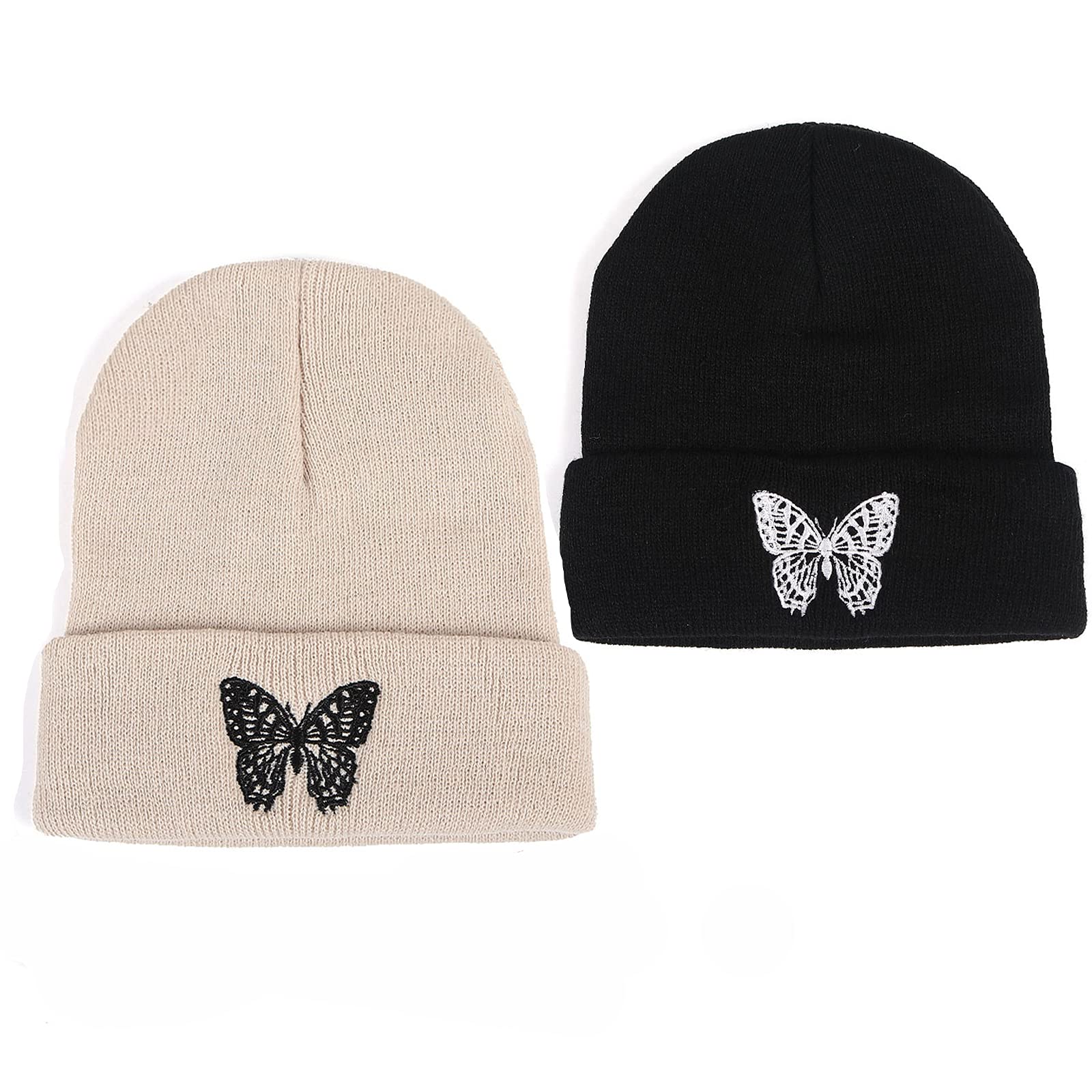 AJG Beanie Hats for Men & Women - Unisex Smile Face Embroidered Acrylic Soft Warm Winter Cuffed Knit Hat - Perfect for Skiing, Snowboarding & Outdoor Activities