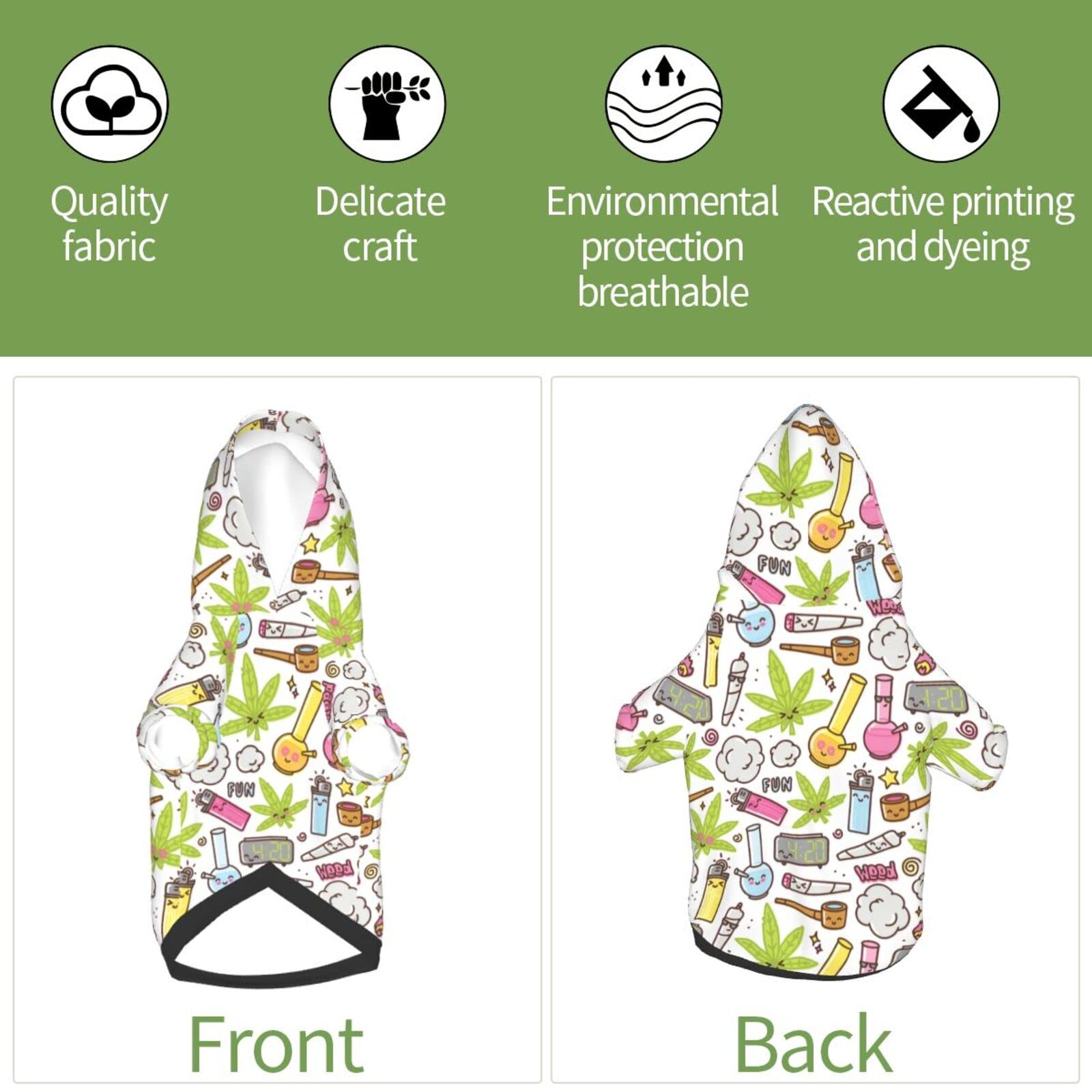 Cute Cartoon Cannabis Pattern Dog Hoodie - Warm Pet Sweater with Hat for Small Dogs (Green & White, X-Small) - Perfect for Outdoor Walks & Winter Fashion