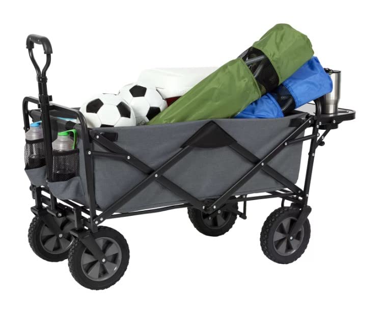 Foldable Utility Wagon with Removable Table & Cup Holders - Heavy Duty Collapsible Outdoor Cart for Camping, Beach, Picnic & Tailgating - Gray