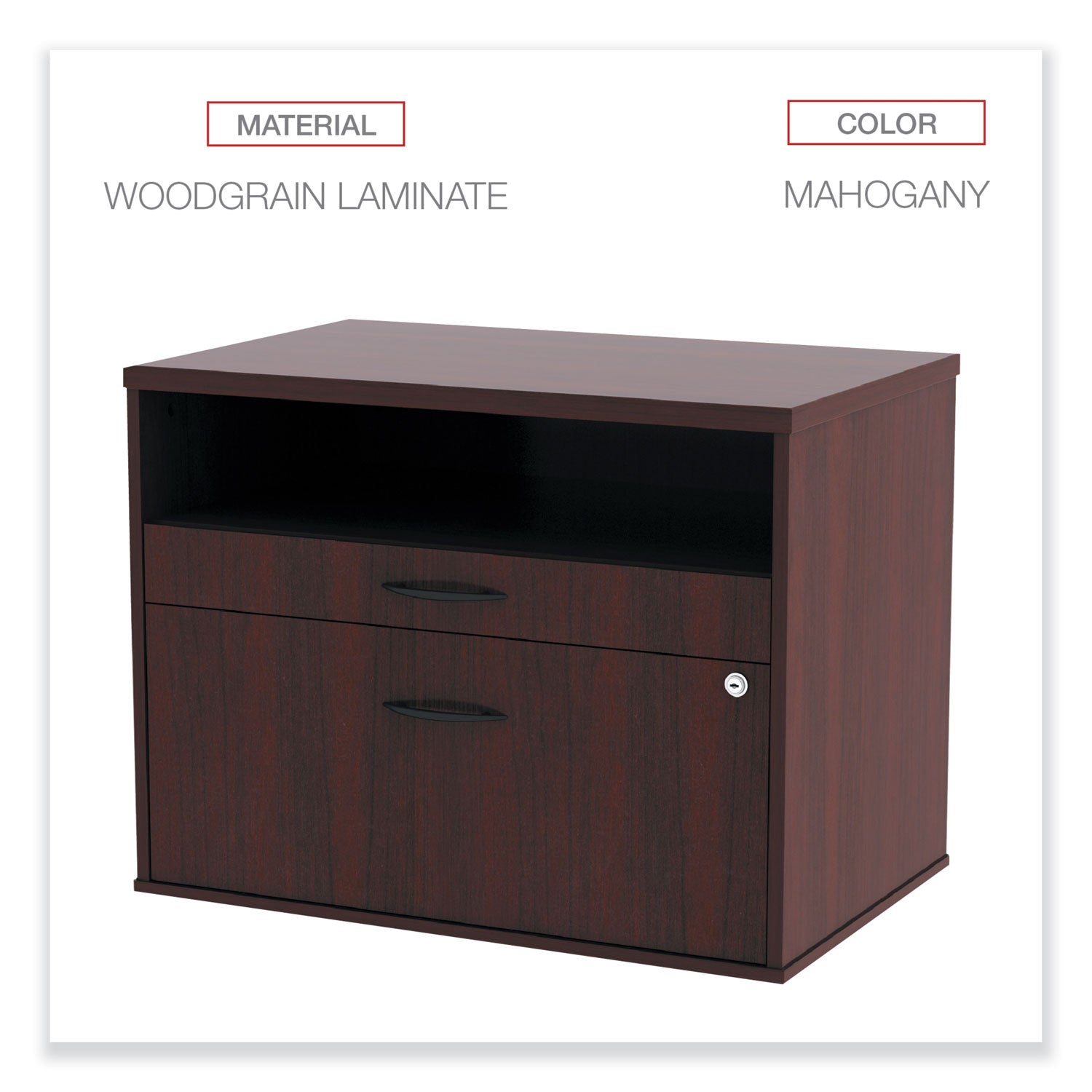 Alera Open Office Desk Series 2-Drawer Low File Cabinet - Mahogany Finish, 29.5
